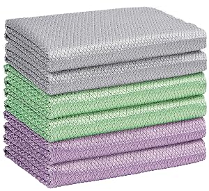 HOMEXCEL Microfiber Glass Cleaning Cloths-6PK 16x14 Lint Free Window Cleaning Cloth Glasses Mirrors Screens Stainless Steel Premium Magic