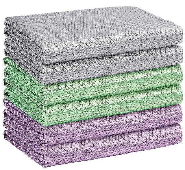 HOMEXCEL Microfiber Glass Cleaning Cloths-6PK 16x14 Lint Free Window Cleaning Cloth Glasses Mirrors Screens Stainless Steel Premium Magic
