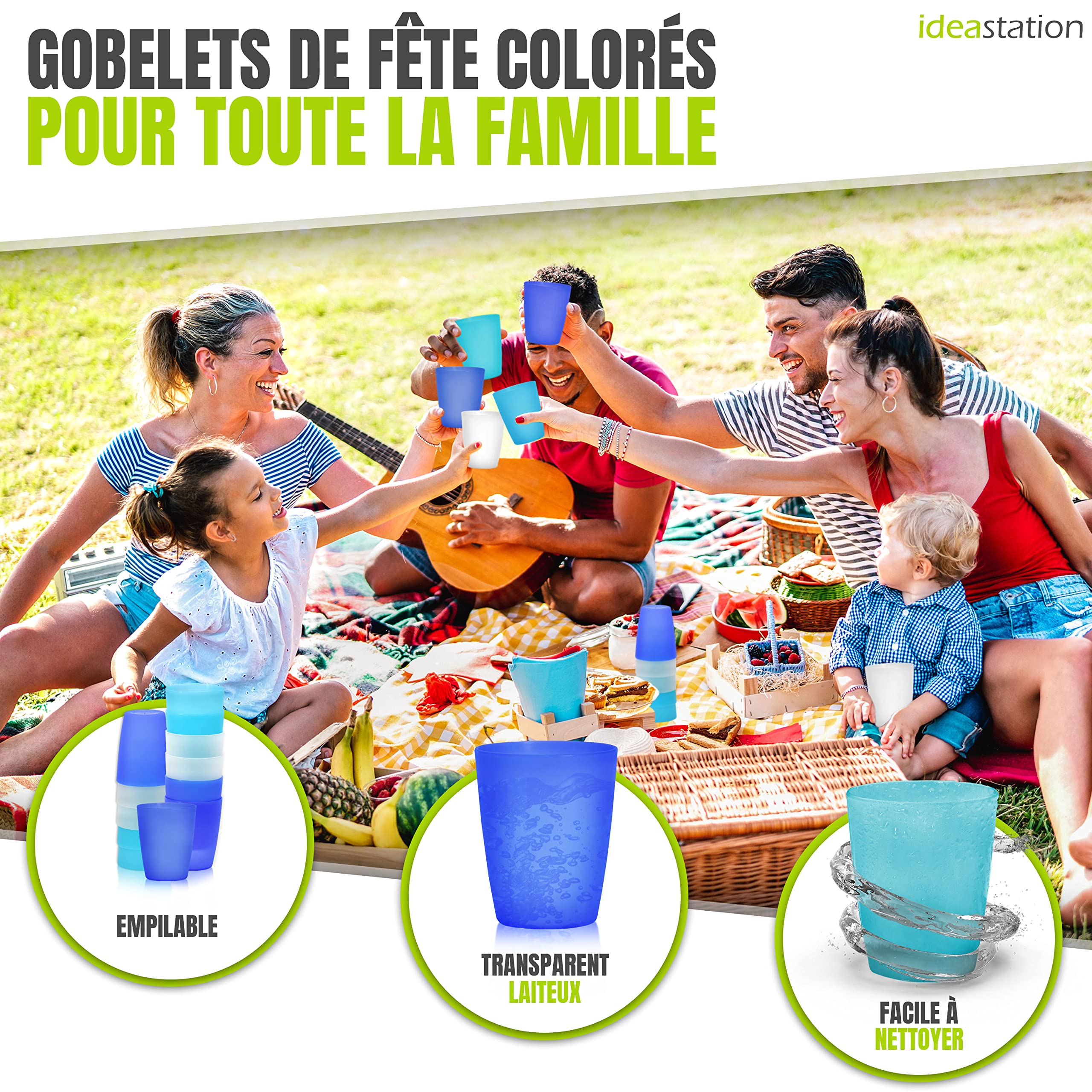Gobelets Réutilisables Idéa Station - 30 X 250 Ml - Edition Glace - Incassables Pour Anniversaire, Bébé, Camping
