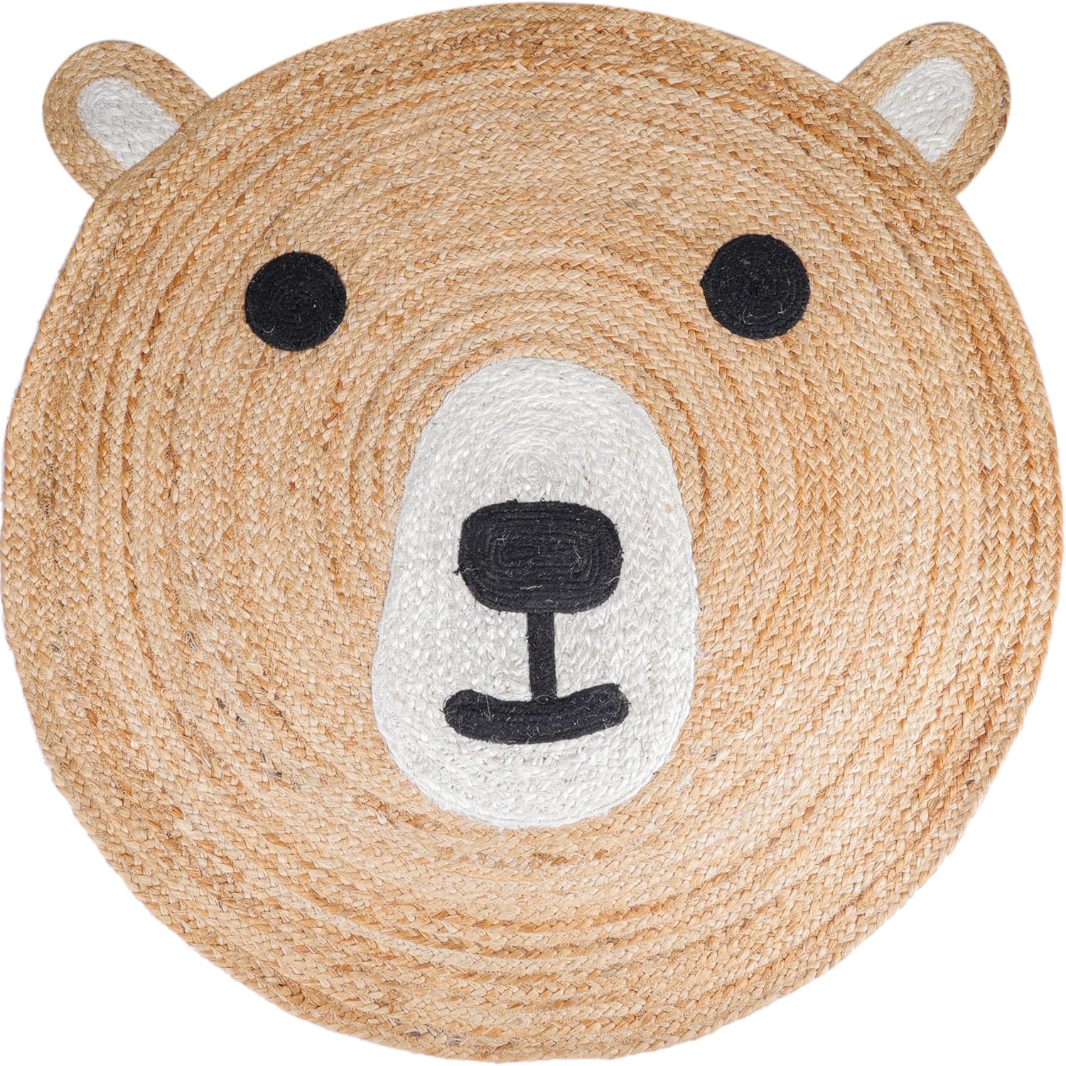 3x3 Round Rug Cute Cartoon Teddy Bear Plush Area Rug, Kitchen Hand Woven Carpet Braided Rug Decorative Jute Rugs, Washable Floor Mat for Kids Bedroom Nursery Living Room Playroom, Home Decor