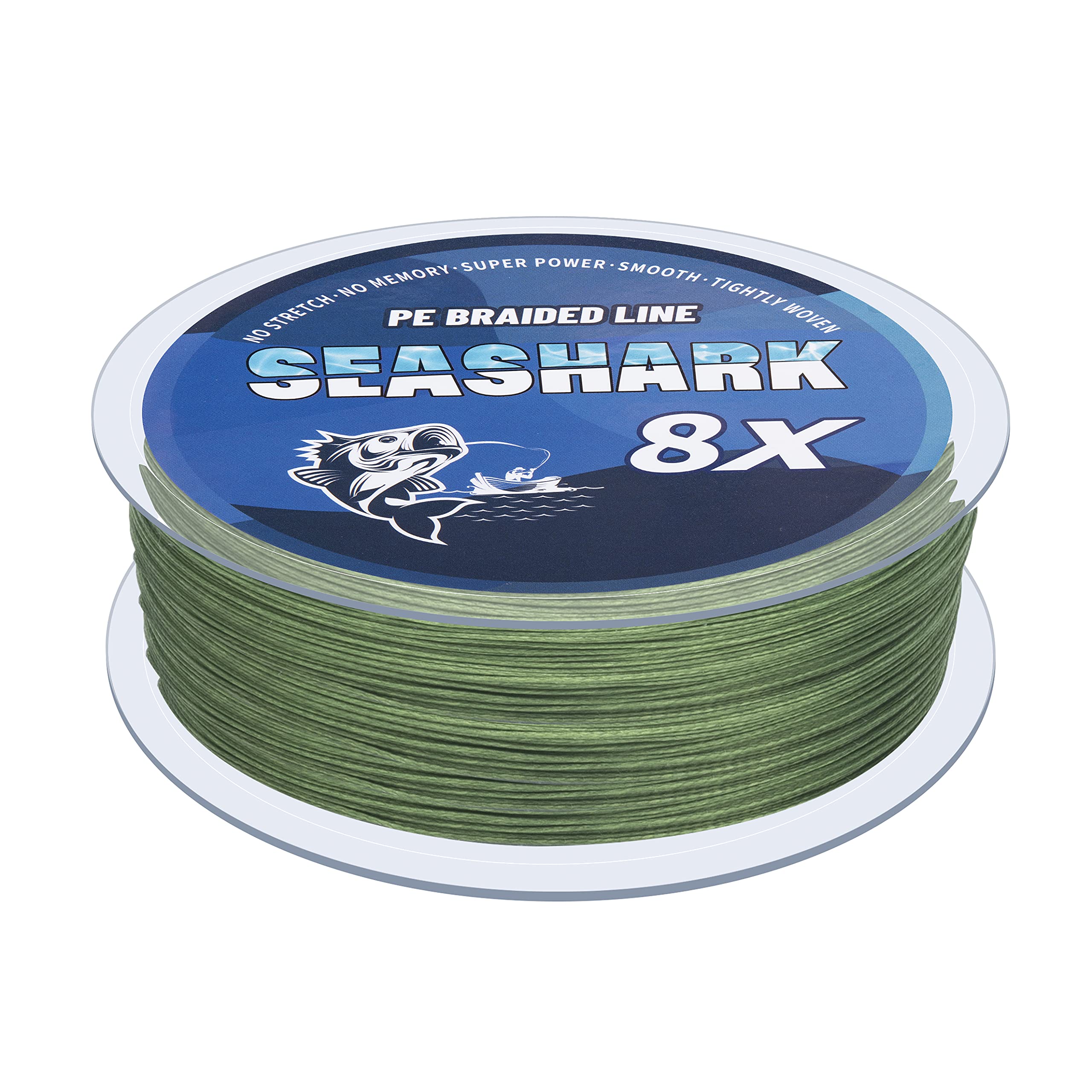 Seashark Braided Fishing Line Color Never Fade 8 Strands Super Strong PE Fishing Line Abrasion Resistant Fishing Wire Tensile 6lb to 80lb (Dark Army Green