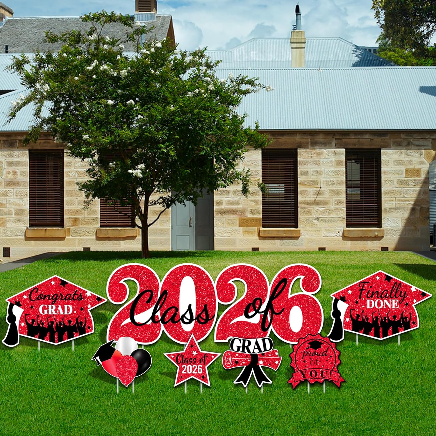2026 Graduation Yard Sign Stakes Decorations - Congrats Grad Class of 2026 Outdoor Lawn Decor - High School College Grad Graduation Party Decoration Supplies(Red)