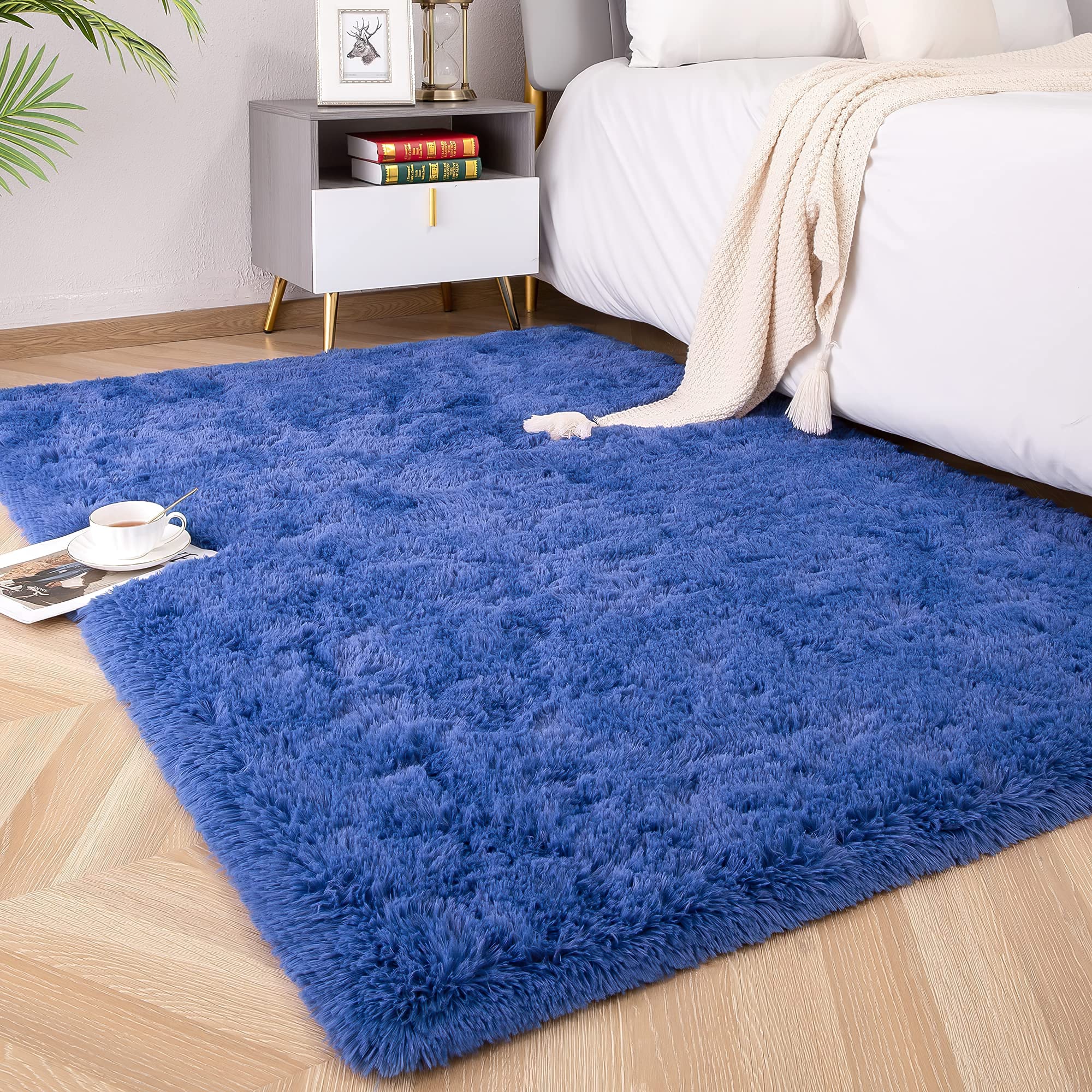 ROHATIM Alfombra de salón de Pelo Largo, súper Suave, mullida, para Dormitorio, Alfombra súper Suave y esponjosa para niños (Azul, 200 x 300 cm)