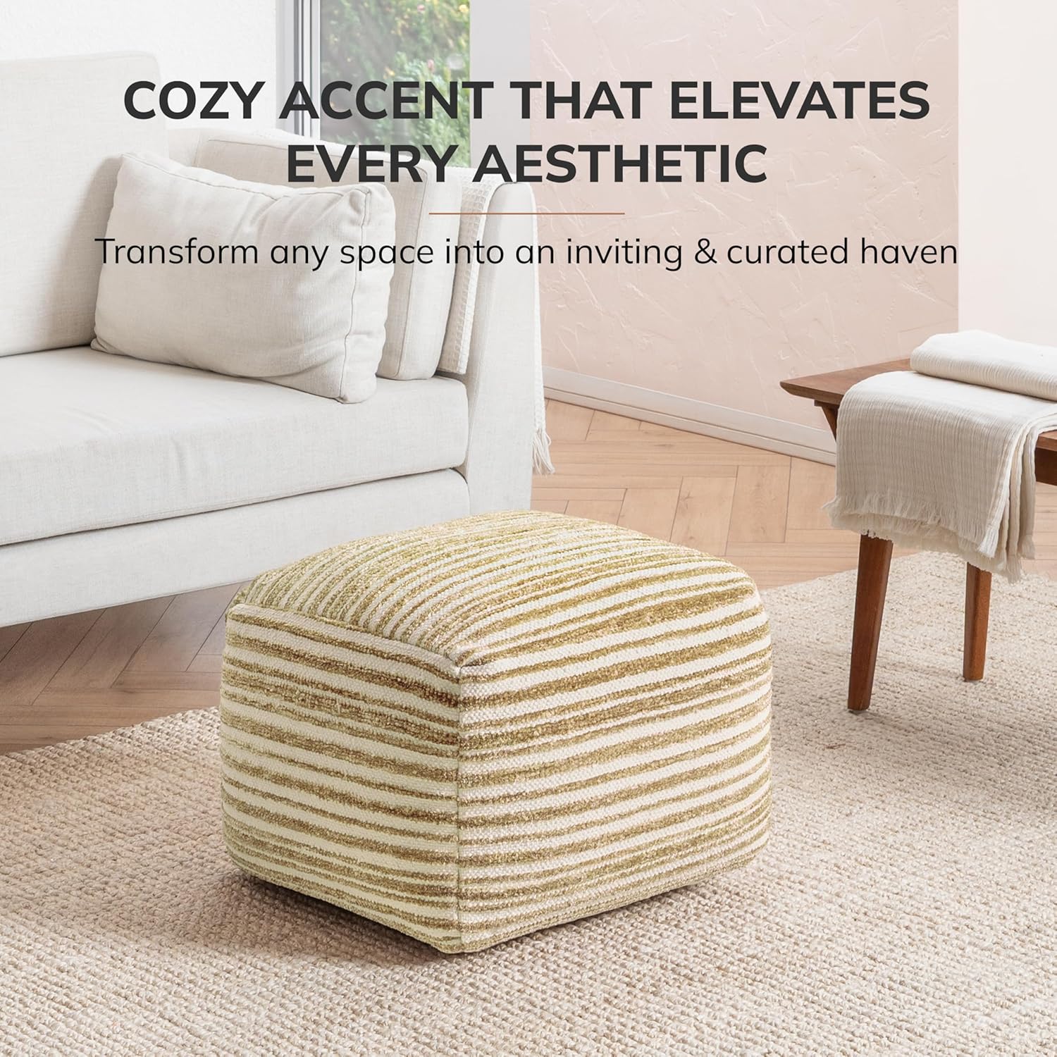 Anji Mountain Pouf Ottoman Foot Rest, Handmade Ottoman Pouf, Comfortable Foot Stool, Decorative Floor Seating for Living Room Decor, Bedroom & Home Décor Accent - Gilded Horizon