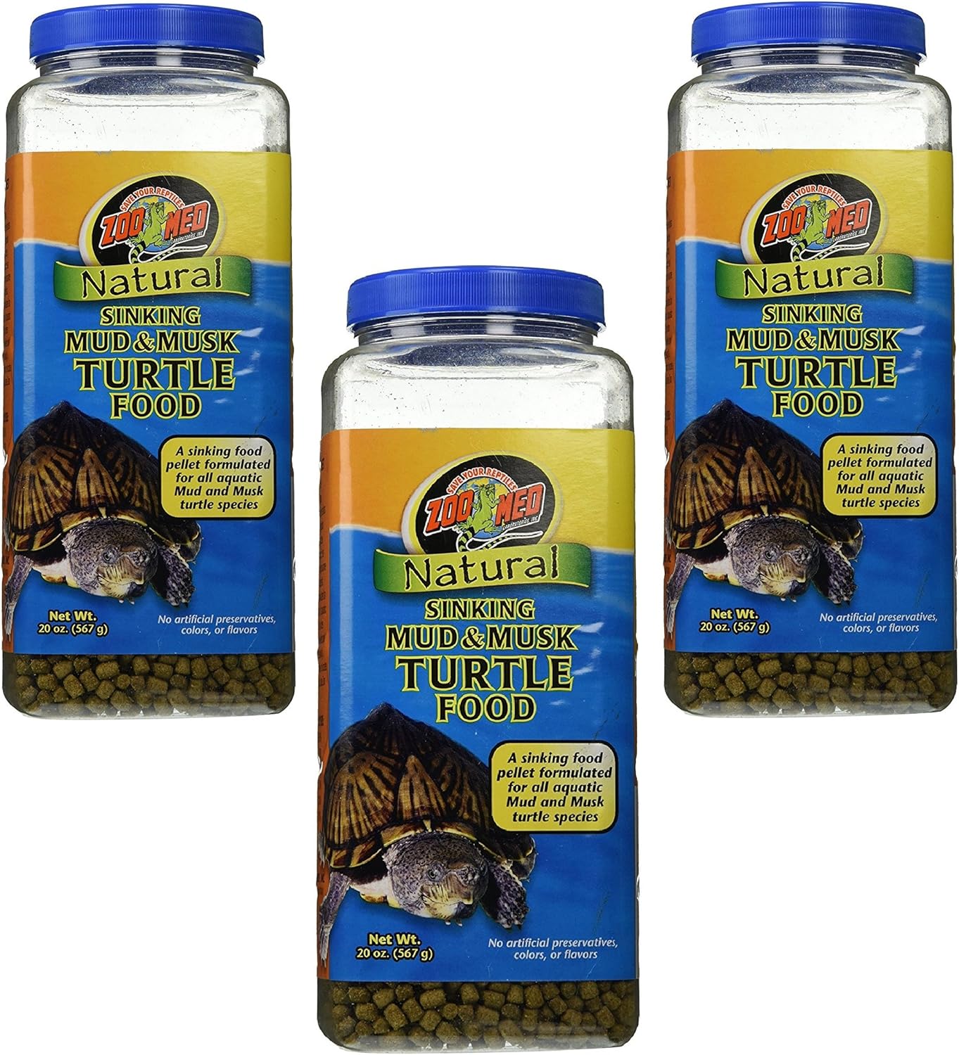 Zoo Med Natural Sinking Mud and Musk Turtle Food, 20 Ounces each (3 pack - 20 ounces)