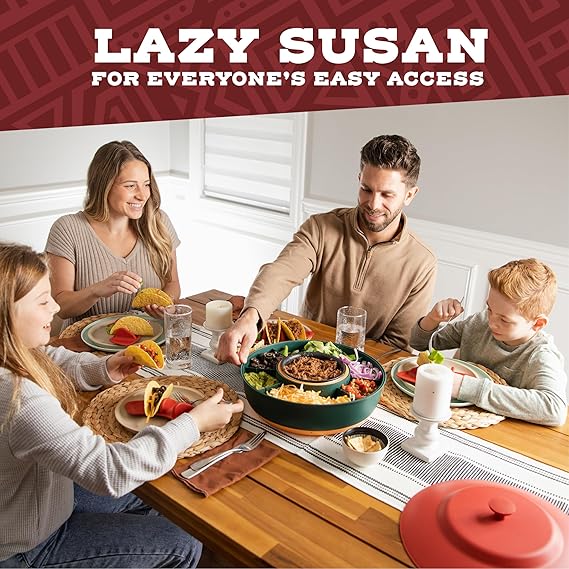 Taco Tuesday Kit - Taco Bar Serving Set for a Party - 30oz Heated Pot, 4 Taco Holders, Detachable Lazy Susan Tray - Taco Night Fiesta Unique Couple & Housewarming Gift Set Ideas
