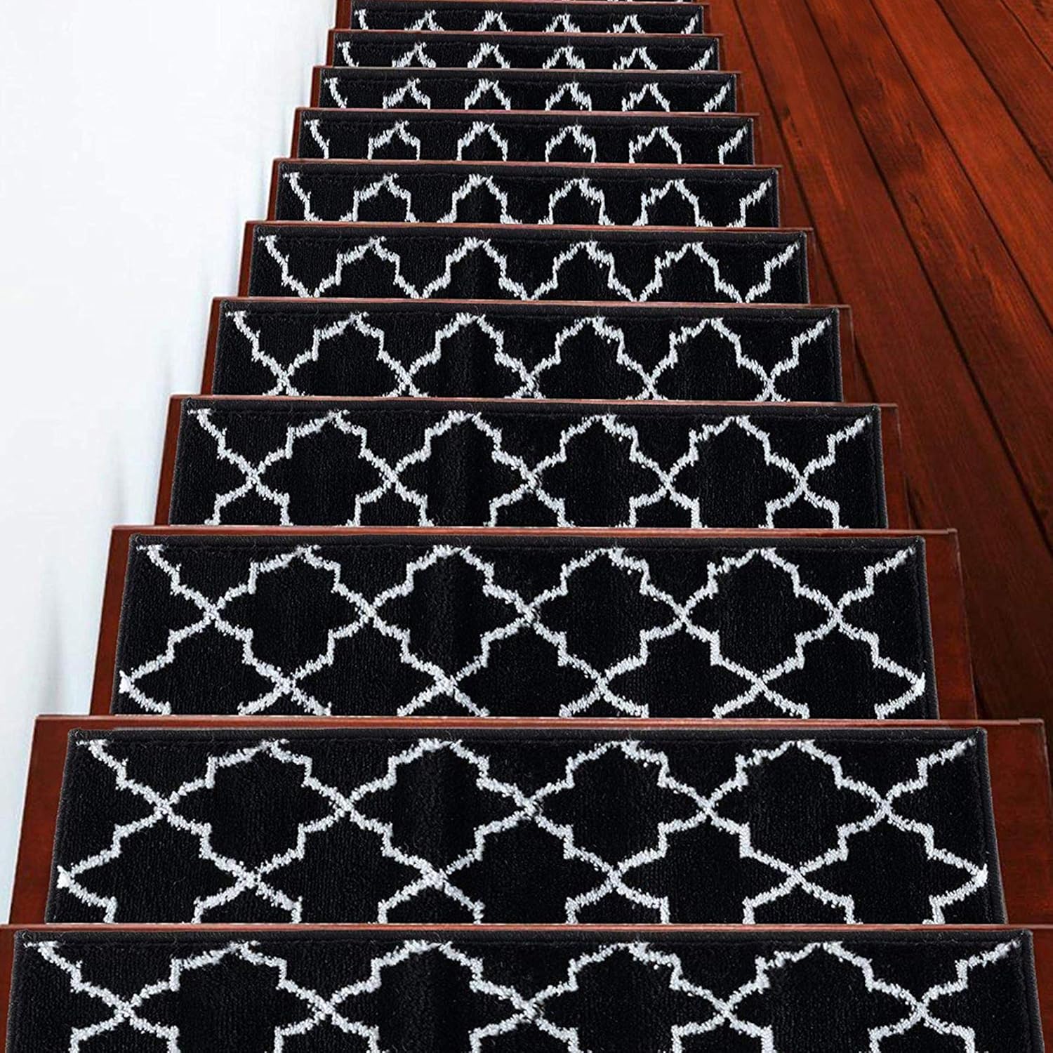 SUSSEXHOME Geometric Stair Treads - 100% Polypropylene Carpet Strips for Indoor Stairs - Easy to Install Double Adhesive Tape - Safe, Extra-Grip 13-Pack - Gray - - 