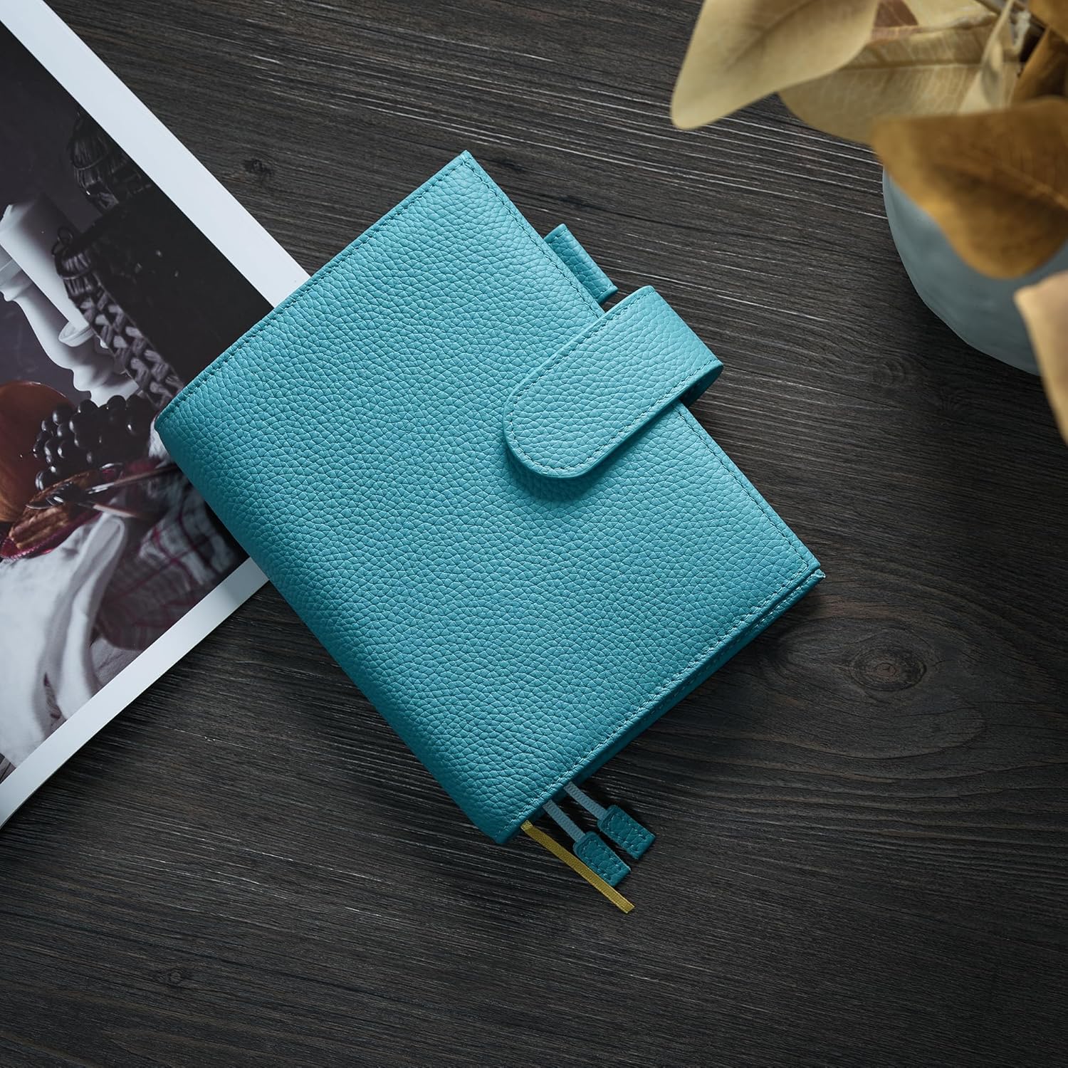 A6 Genuine Leather Techo Notebook Cover Compatible with Hobonichi Original Stalogy Midori MD with 5 Card Slots Pen Loop Bookmarks Back Pocket