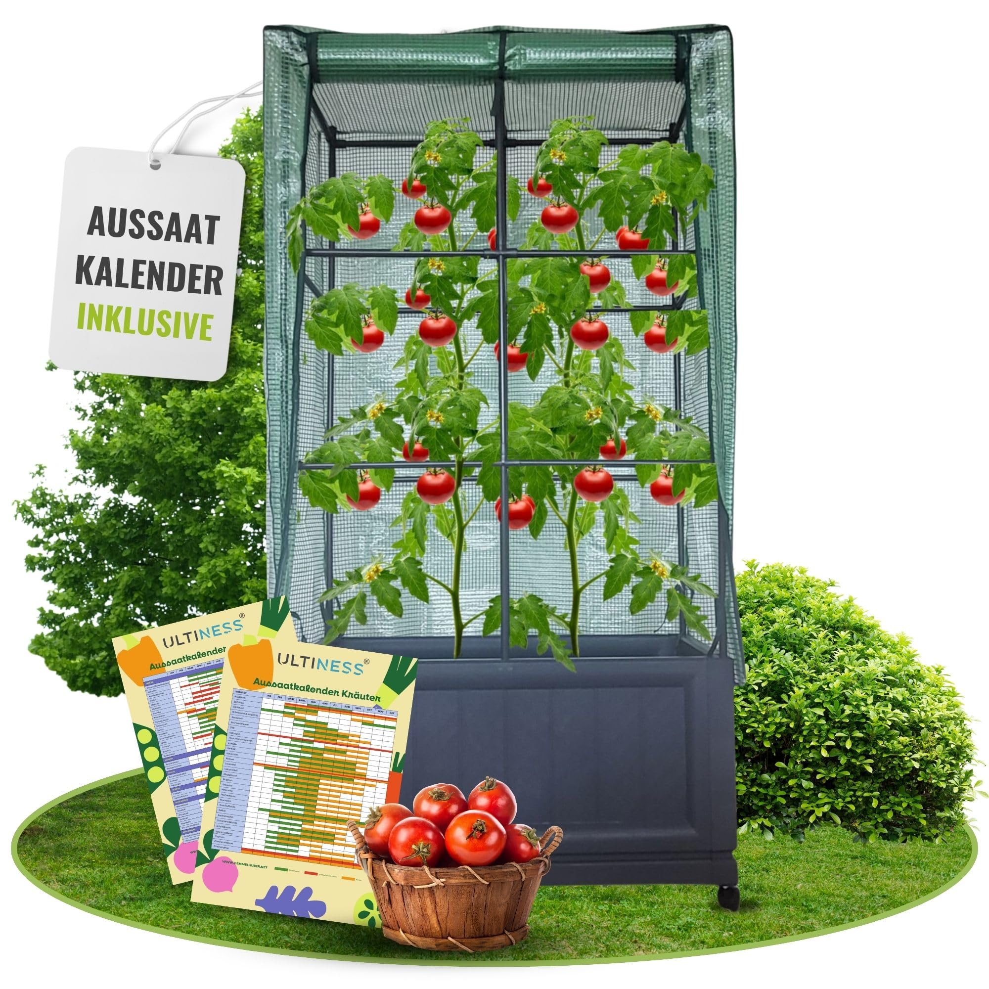 Balkon Gewächshaus Laura mit Pflanzkasten, Rankgitter &, Terrasse | Schutzfolie, Tomatengewächshaus, Tomatenzelt, Foliengewächshaus, Wetterfest, UV-beständig, Platzsparendes Urban Gardening