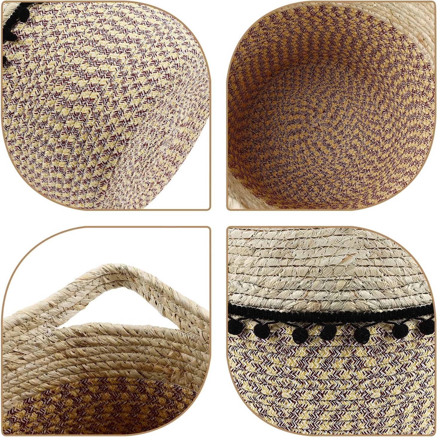 Babion 3 Pack Hand Woven Storage Baskets, Round Baskets for Organizing, Decorative Basket with Handles, Plant Basket, Toy Laundry, Picnic, Sizes NO handle