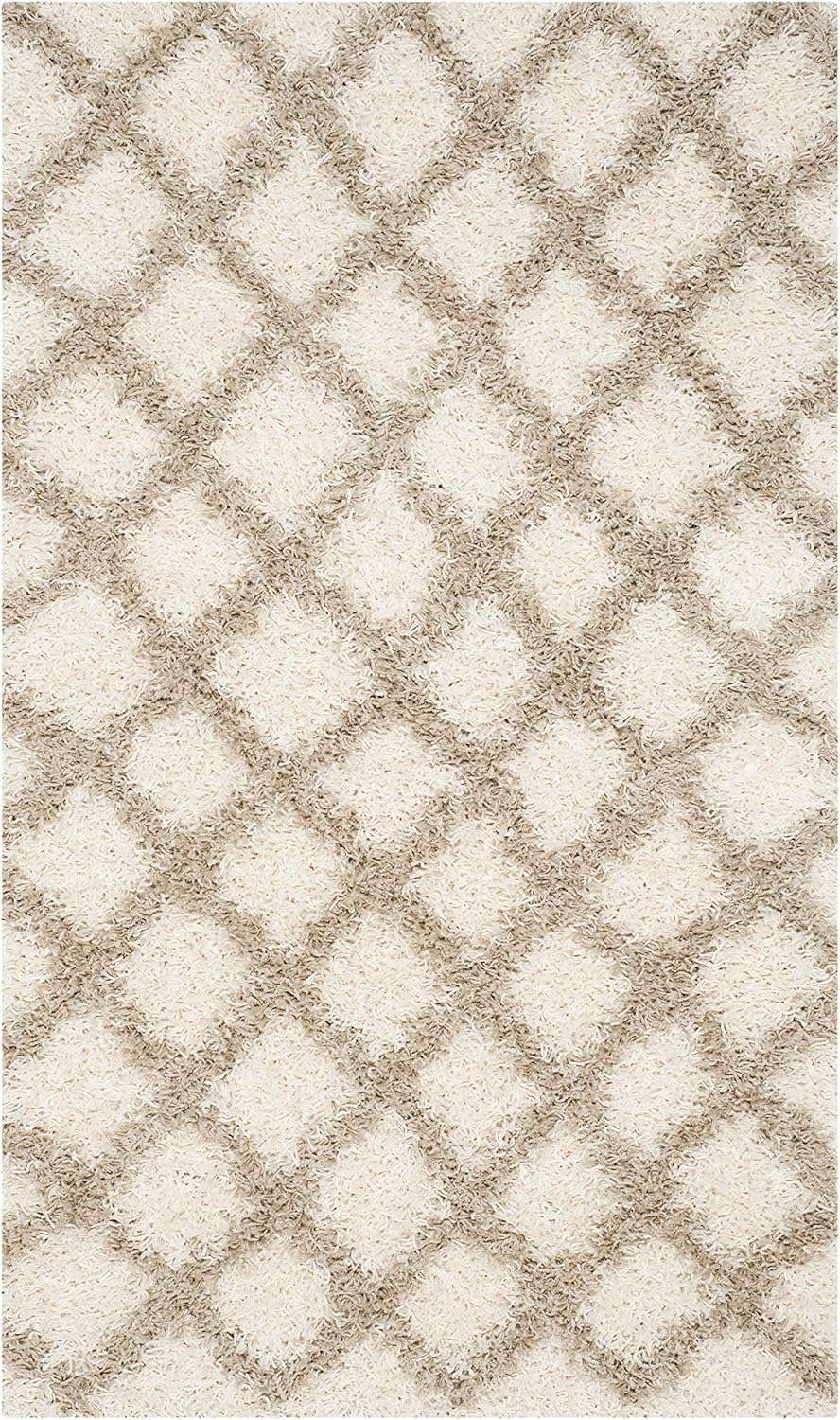SAFAVIEH Dallas Shag Collection Accent Rug - 3' x 5', Ivory & Beige, Trellis Design, Non-Shedding & Easy Care, 1.5-inch Thick Ideal for High Traffic Areas in Entryway, Living Room, Bedroom (SGD258B)