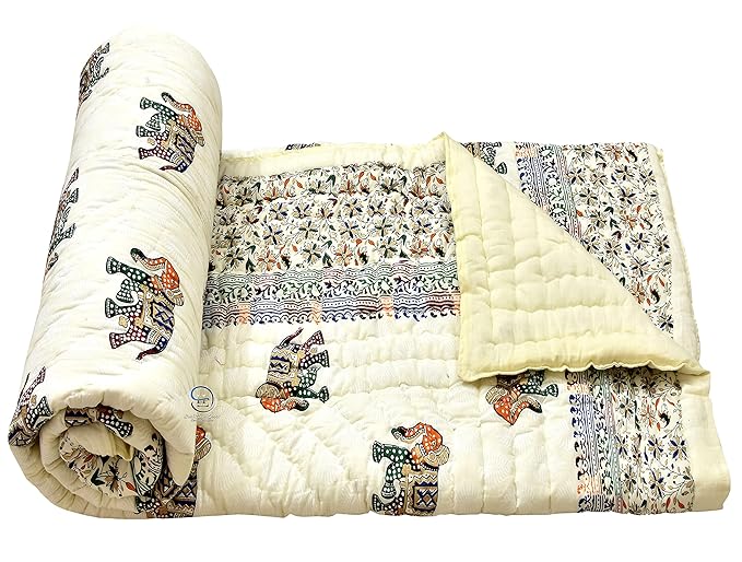 Buy AUROSTYLE 400 TC Pure Cotton Double Bed Soft Jaipuri AC Quilt/Razai/Rajai Floral Print