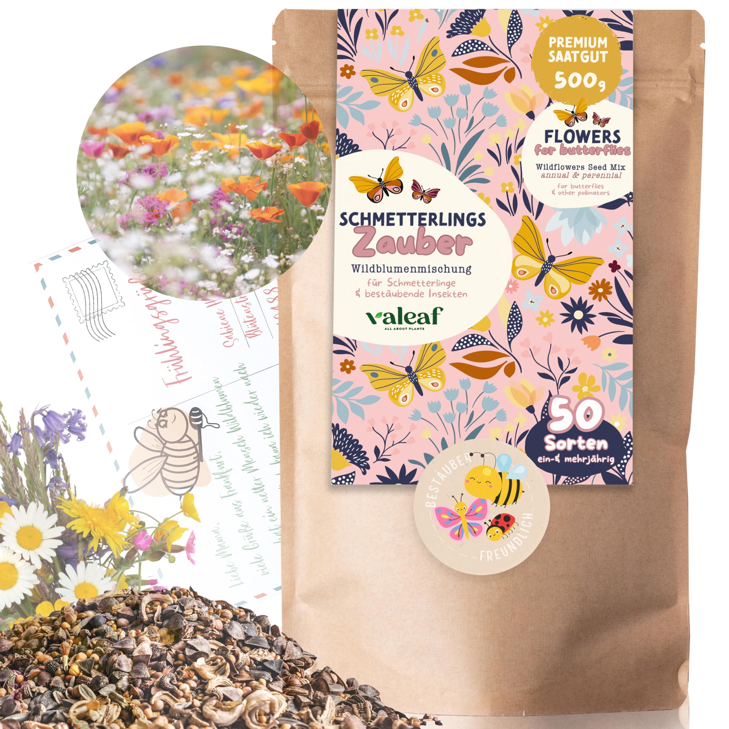 Schmetterlingswiese Blumensamen 500g für 250 m² - Bunte Wildblumenmischung für Schmetterlinge - Insektenfreundliche Blumen für Garten & Balkon