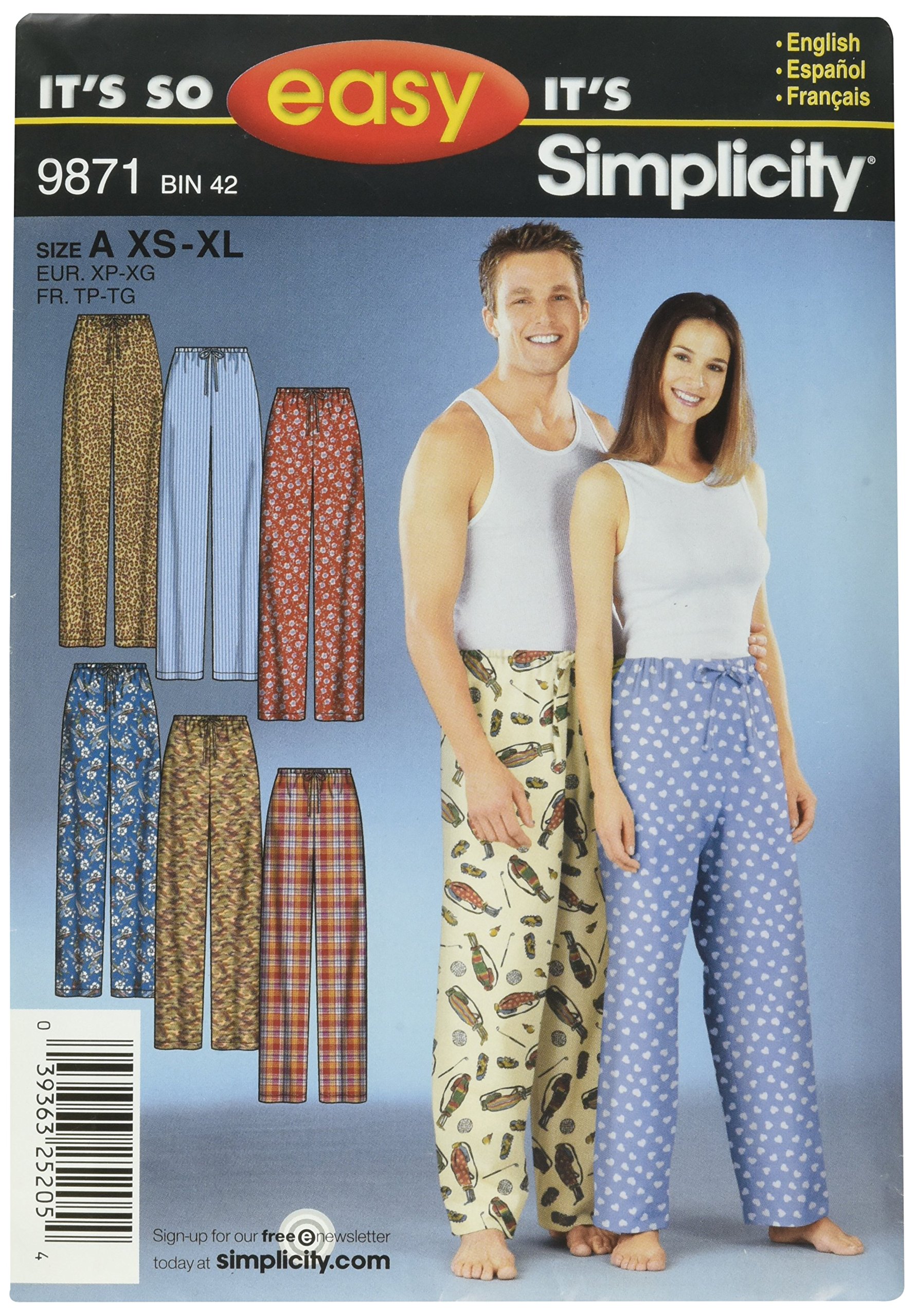 Simplicity Sewing Pattern 9871 It's So Easy Miss/Men Sleepwear, A (XS-S-M-L-XL)