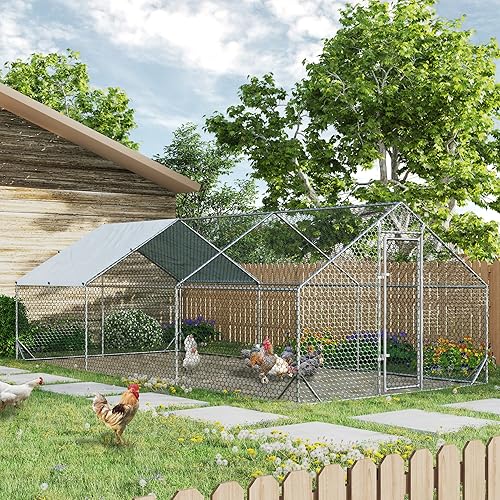 Vista 10 de 4ever2buy Gallinero grande de metal con jaula de aves de corral para corrales, jaula de corral para corrales, gallineros techados con cubierta