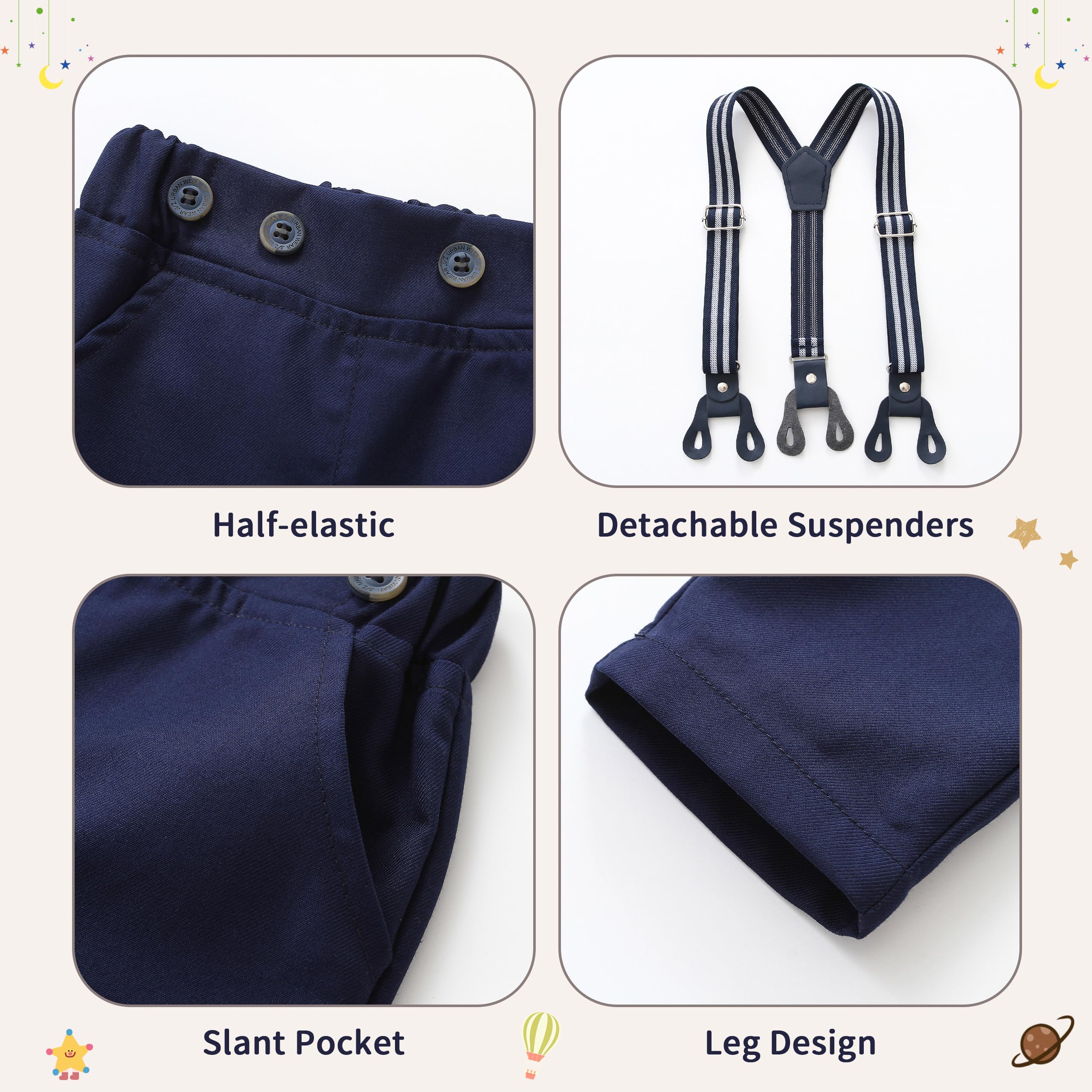 Volunboy Baby Jungen Anzug Set Bekleidung Hemd mit Fliege + Hosenträger Hosen Strampler Anzug