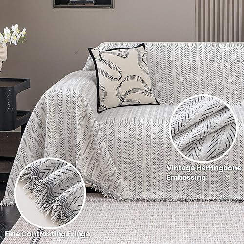 Miniatura 3 de Nobildonna Funda de sofá lavable de felpilla suave y gruesa con borla, funda impermeable para sofá de 3 a 4 cojines, sofá seccional, protector de