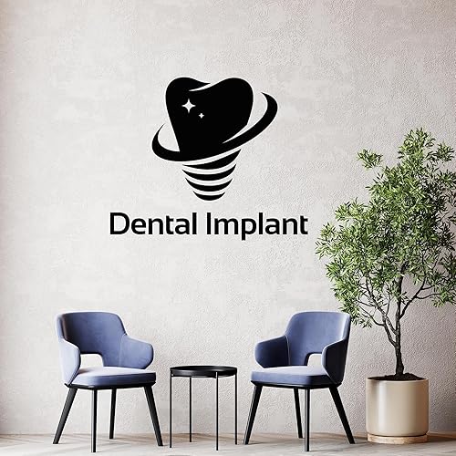 Miniatura 2 de Vinilo adhesivo para pared, diseño de implante dental, dientes sanos, clínica dental, decoración grande (g6031), color negro