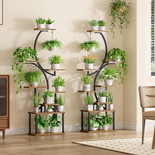Miniatura 5 de Soporte para plantas de interior con luz de crecimiento, paquete de 2 estantes altos para plantas de interior, soporte de esquina de 62 pulgadas, 8
