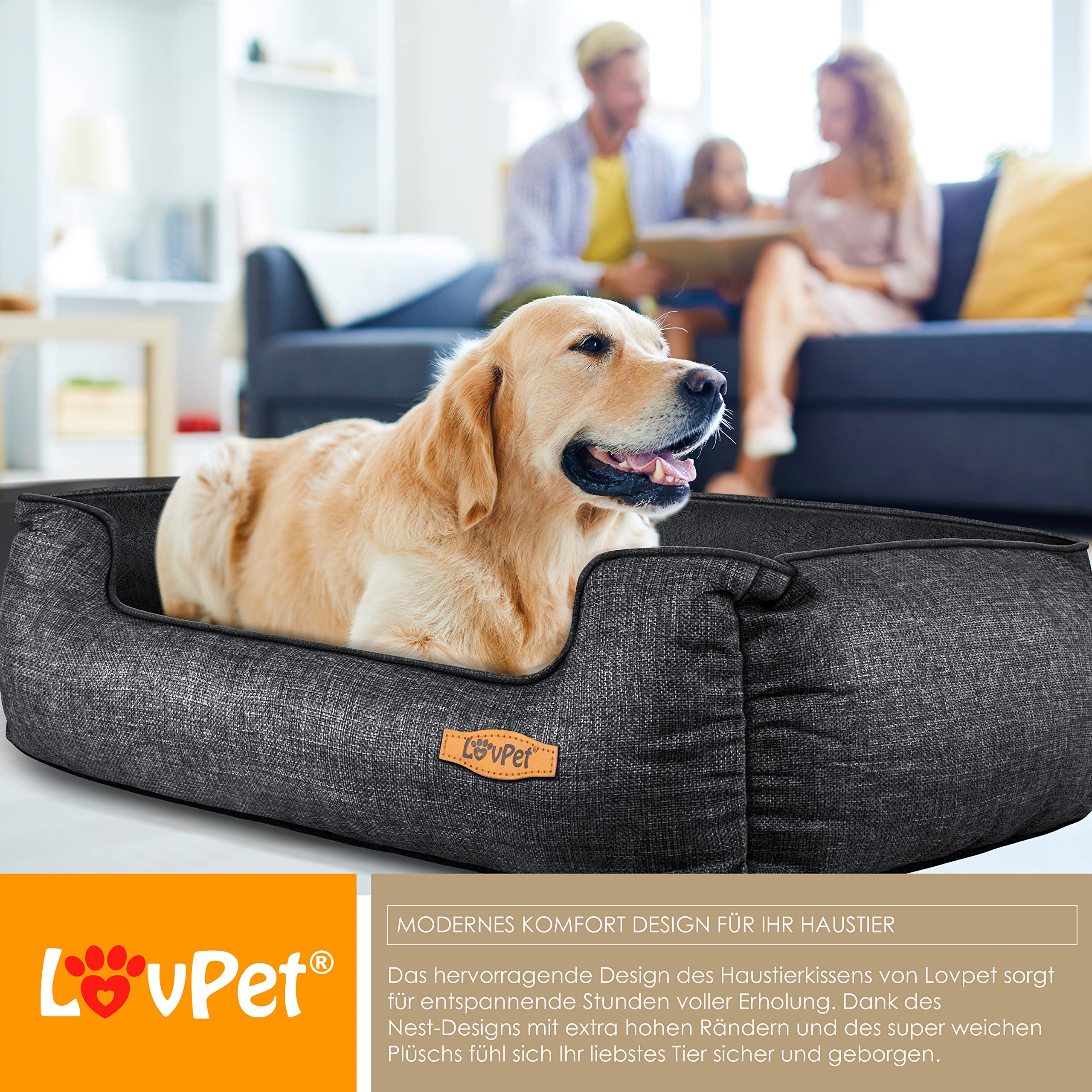 Lovpet® Cuccia per Cani Cuscino per Cani Letto per Cani, incl. Ciotola + 3X Ossa da Masticare, Cuscino per Divano per Cani di Ogni Taglia, Rivestimento Rimovibile e Lavabile, M 70 x 55 x 21 cm