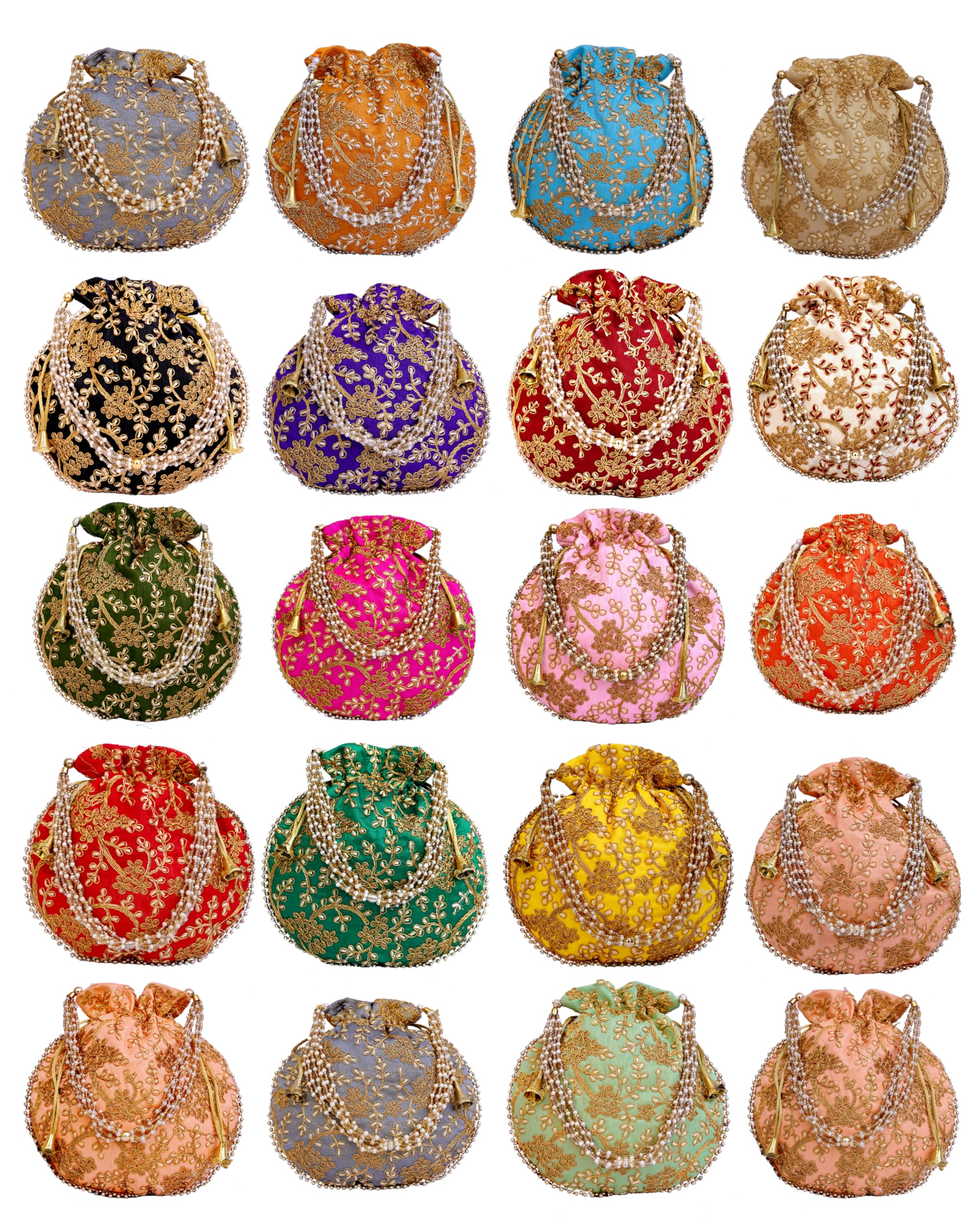 Women's POTLI BAG FOR WEDDING (MULTICOLOR COMBO) Velvet Bliss Potli Set Heritage Charm Bundle Royal Grace Pack Eco Luxe Bags Festival Favor Golden Glow Gift Regal Touch Collection Treasure Pouch