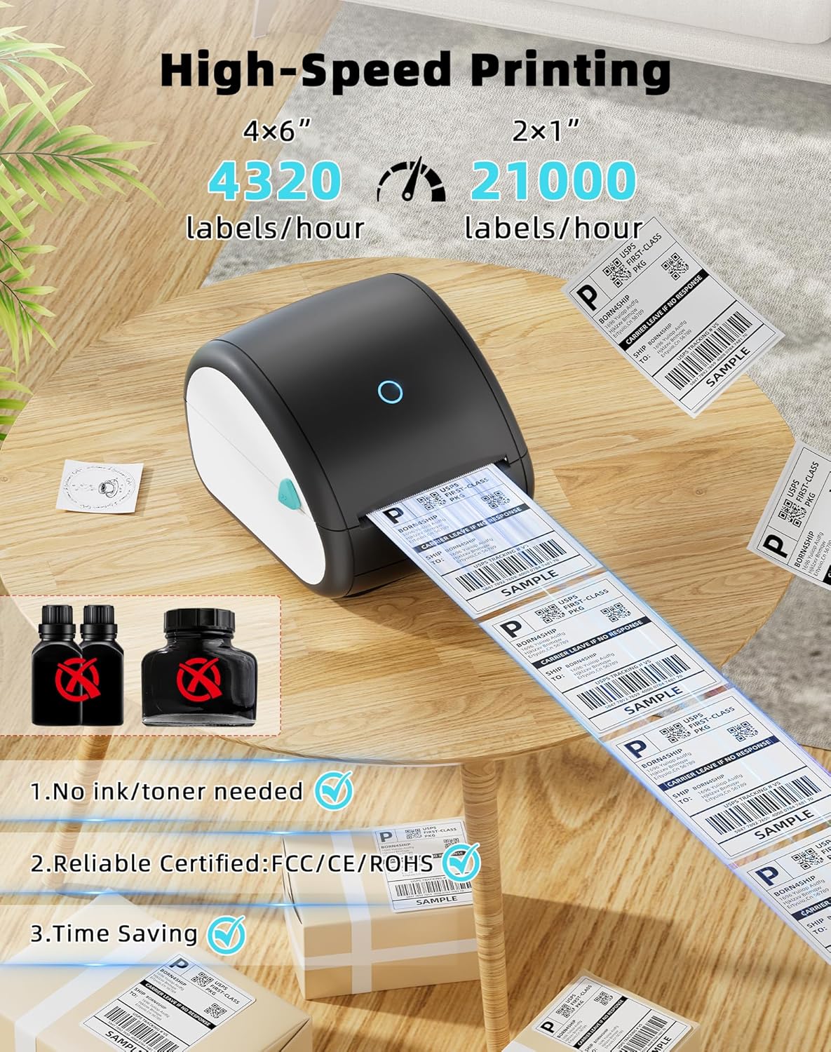 Bluetooth Thermal Label Printer, 4x6 Wireless Shipping Label Printer for Small Business, Shipping Package, Home, Office, School Compatible with Amazon, Shopify, Etsy, USPS -Black