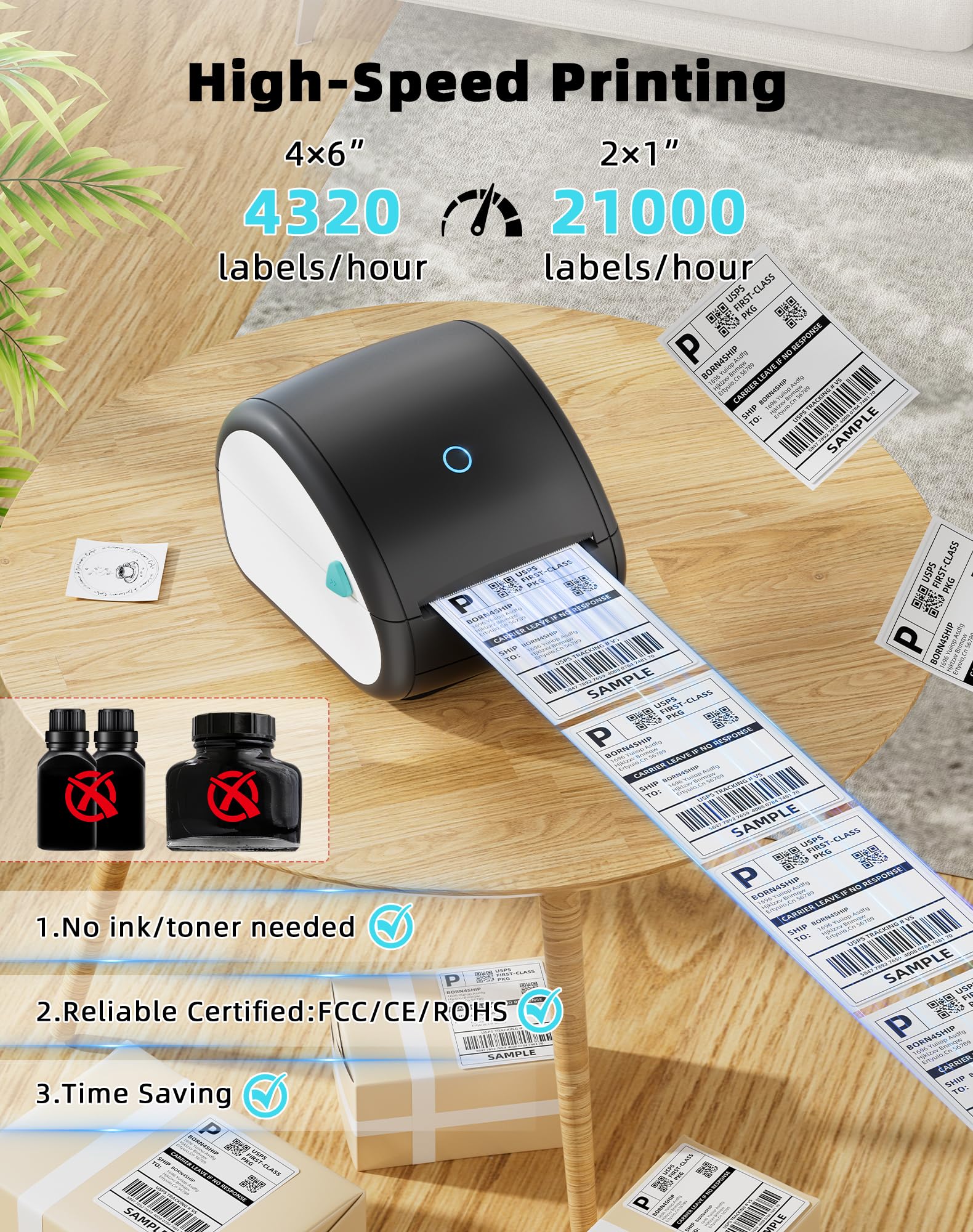 Stampante per Etichette Bluetooth, Stampante per Etichette di Spedizione, 4 x 6 Stampante Termica Stampante Etichette Label Printer Macchina Compatibile con Etsy,DPD, Ups, Otto, DHL