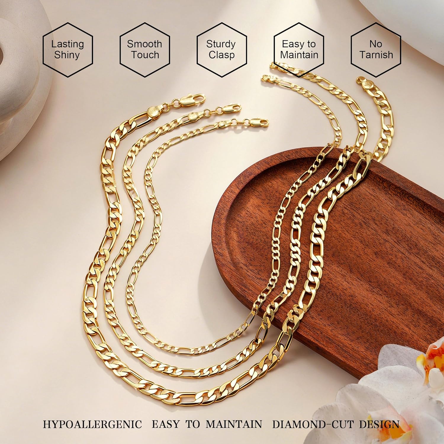 HIMSTORY Gold Chain for Men, 18K Gold Plated 925 Sterling Silver 3.5MM/5MM/7MM Figaro Chain Diamond Cut Gold Necklace Jewelry Gifts for Boyfriend Father Husband