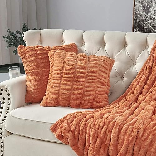 Miniatura 3 de HESTIN Juego de 3 fundas de almohada y fundas de almohada de piel sintética, 20 x 20 pulgadas, funda de almohada decorativa para sofá, manta cálida