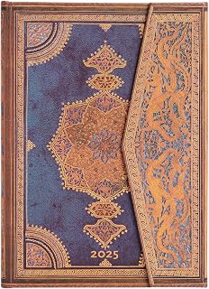 Paperblanks 12-Monatskalender 2025, Safawidisch Indigo, Midi, Horizontal, mit Klappumschlag