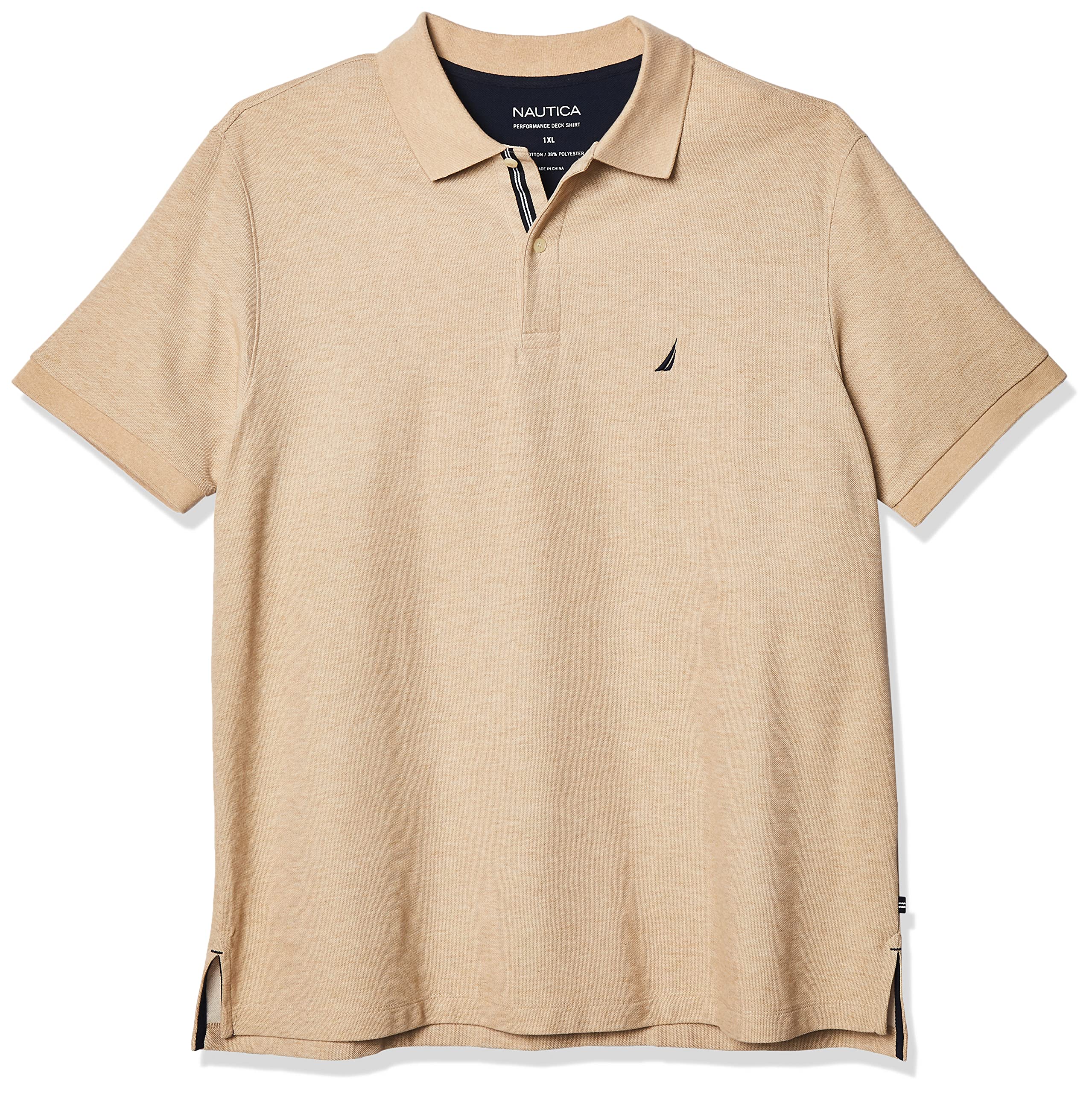 Nautica Men's Classic Fit Short Sleeve Solid Performance Deck Polo Shirt, Coastal Camel Heather, XXXL Tall