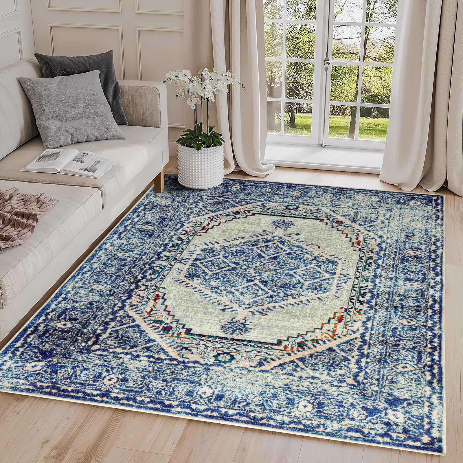Tapis vintage à poils courts Easy-Going lavable pour salon