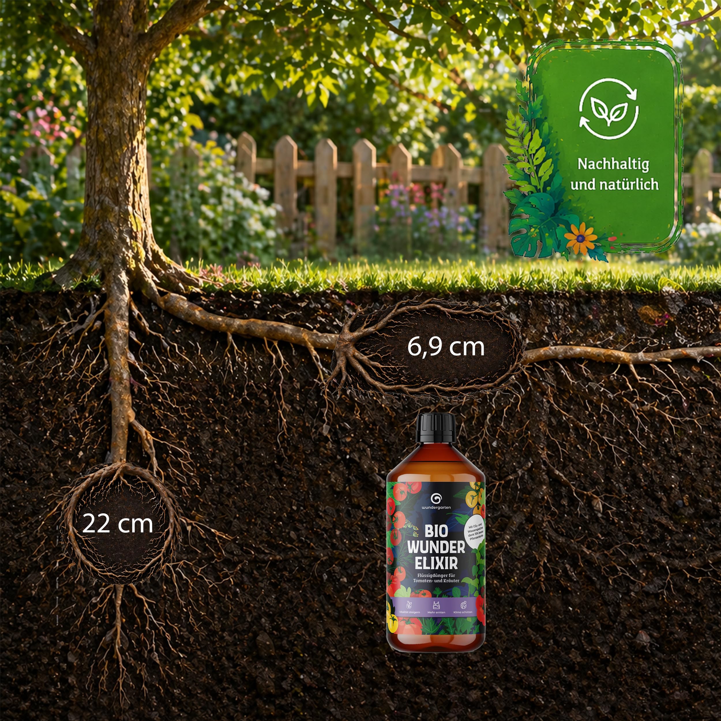 1x 500ml Bio Flüssigdünger für Tomaten & Kräuter – Wundergarten Wunderelixier – Mit Pflanzenkohle – Organischer Tomatendünger – aromatische Ernte & gesundes Wachstum – Balkon, Hochbeet & Garten
