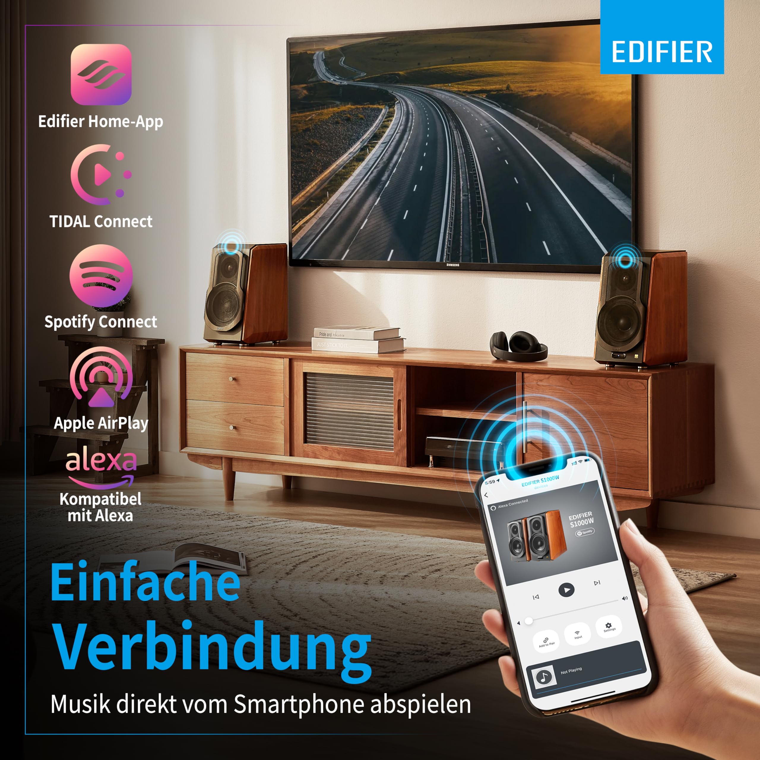 Edifier S1000W WiFi Lautsprecher mit Bluetooth, digitalen und analogen Eingängen Funktioniert mit Amazon Alexa, Apple AirPlay 2, Spotify, Tidal und noch mehr.