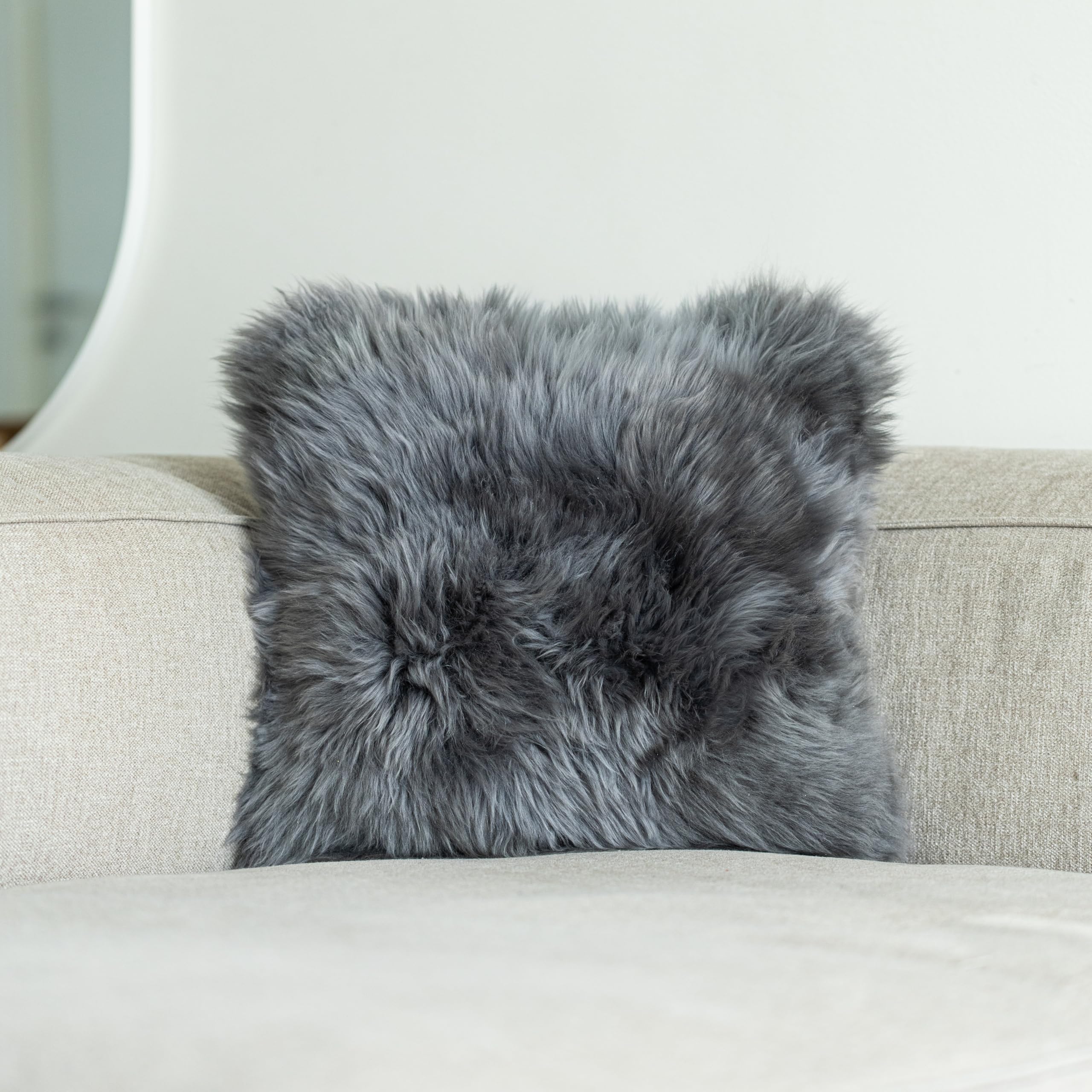 Nordic Sheep Fluffy Sheepskin Cushion Covers 40x40cm, Steel — image 1