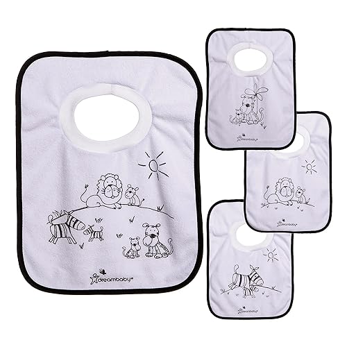 Dreambaby Baberos de algodón de tela de rizo para dentición, alimentación y babeo, súper absorbentes y extrasuaves, lavables a máquina, animales de