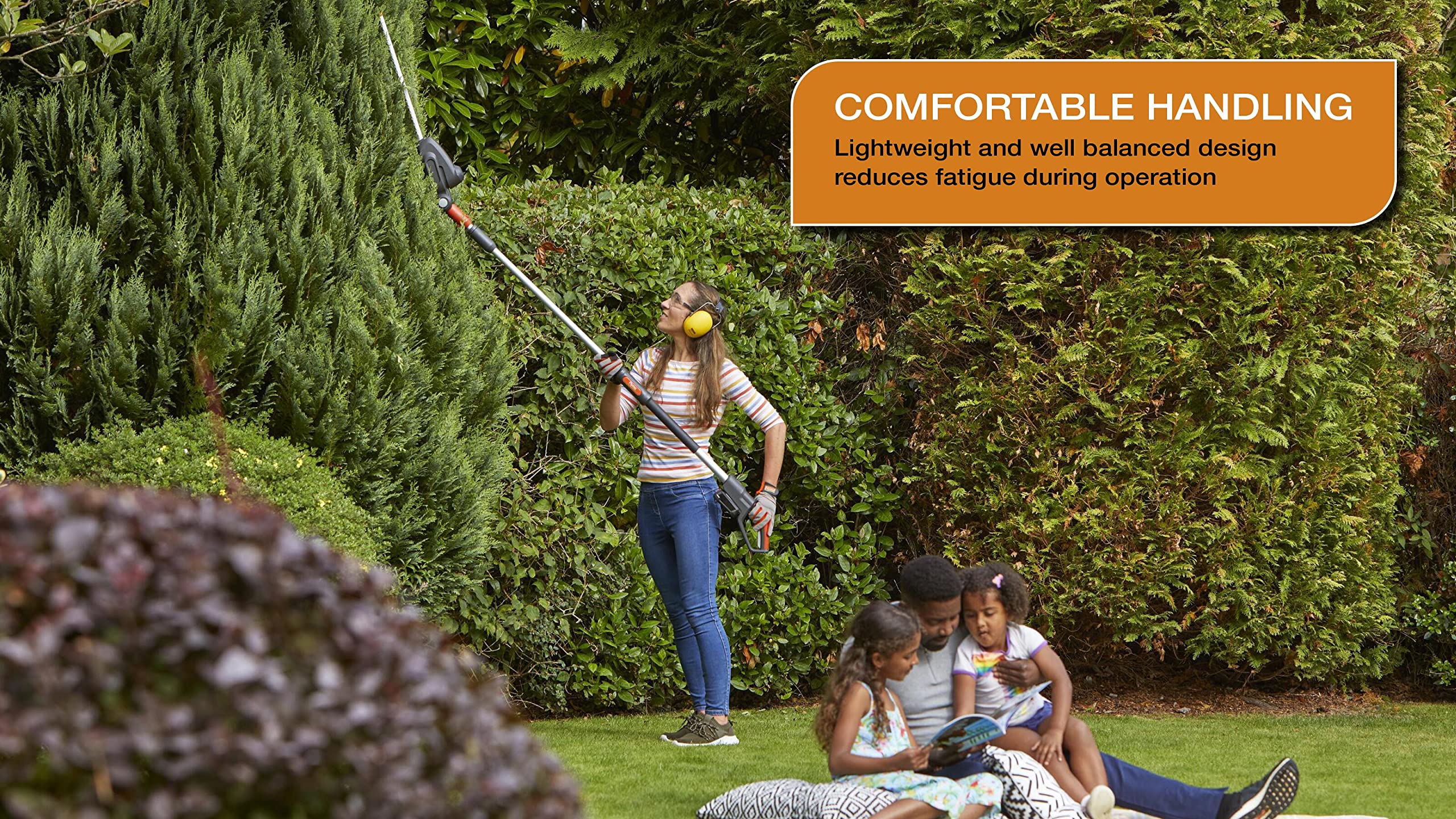 Flymo Recortasetos telescópico inalámbrico UltraCut Reach 420 de 18 V, sin batería, Corte de 42 cm con Alcance Extensible de 3 Metros, Cabezal Ajustable de 90°, Cuchillas, Power For All Alliance