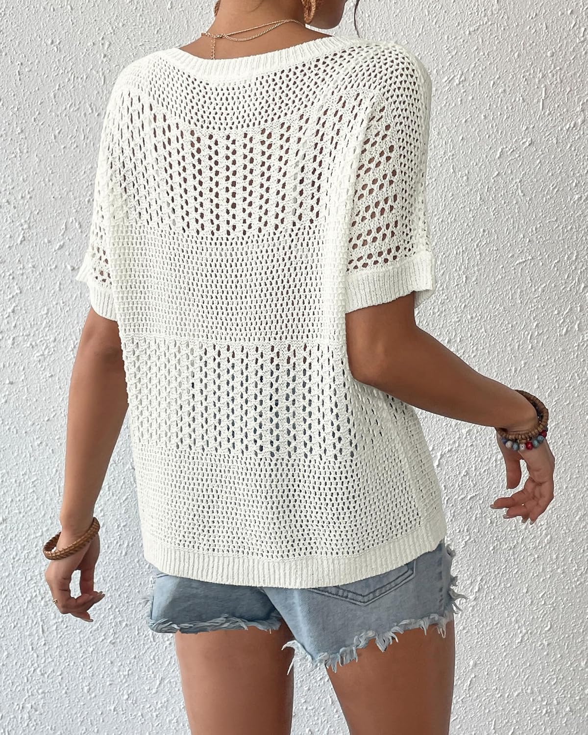 Bsubseach Crochet Tops for Women Short Sleeve Cover Ups for Swimwear Women Knit Hollow Out Sweater Mesh Top 2026