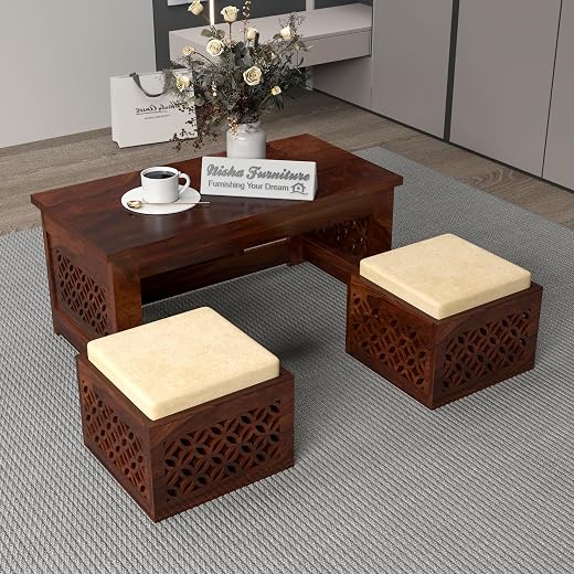 NISHA FURNITURE Solid Wood Center Table Coffee Table for Living Room | Sheesham Wooden Coffee Center Table, Tea Table for ...