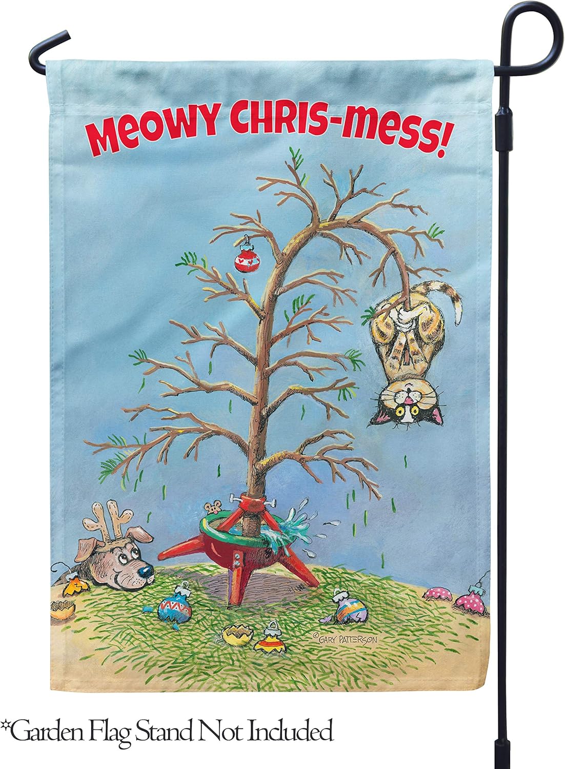 Flagology, Gary Patterson, Meowy Chris-Mess Cat – Garden Flag 12" x 18", Exclusive Premium Fabric, Christmas, Winter