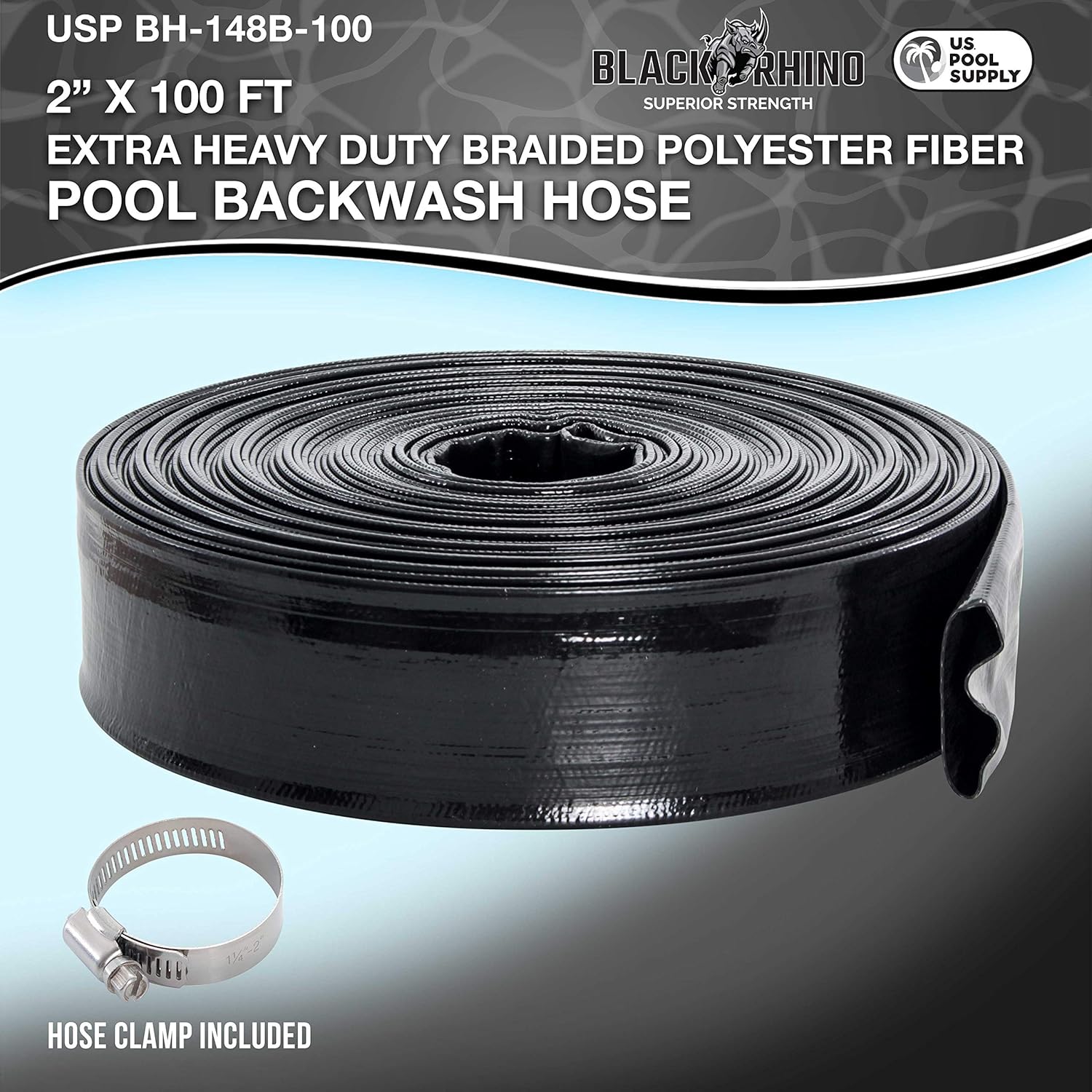 U.S. Pool Supply Pool Backwash Hose 2 Inch Diameter x 100 Feet - Discharge Hose for Pump, Sand Filter & Sump Pump Hoses - Burst Resistant Lay Flat Drainage Hoses for Inground & Above Ground Pools