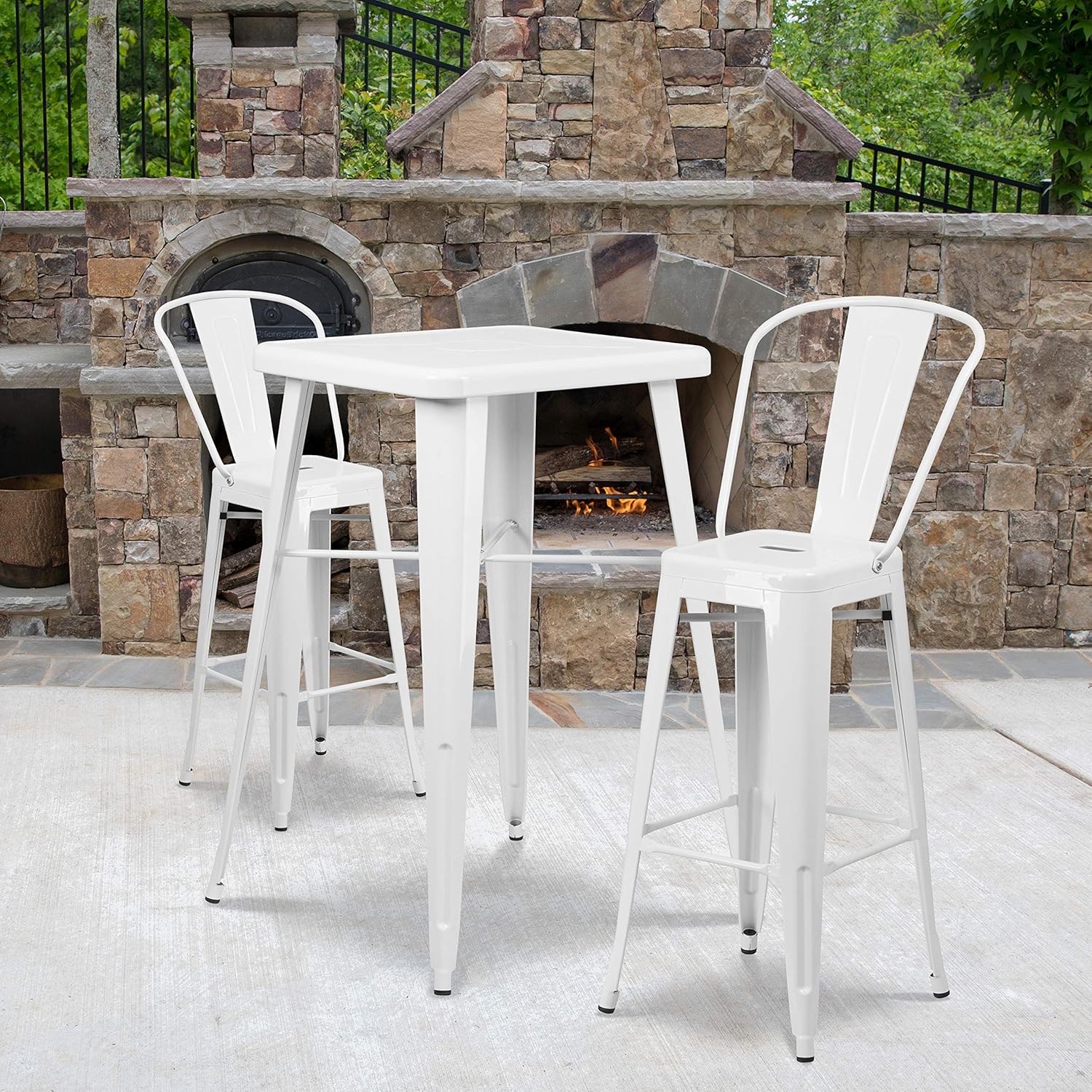 Flash Furniture Commercial Grade 23.75" Square Yellow Metal Indoor-Outdoor Bar Table Set with 2 Stools with Backs