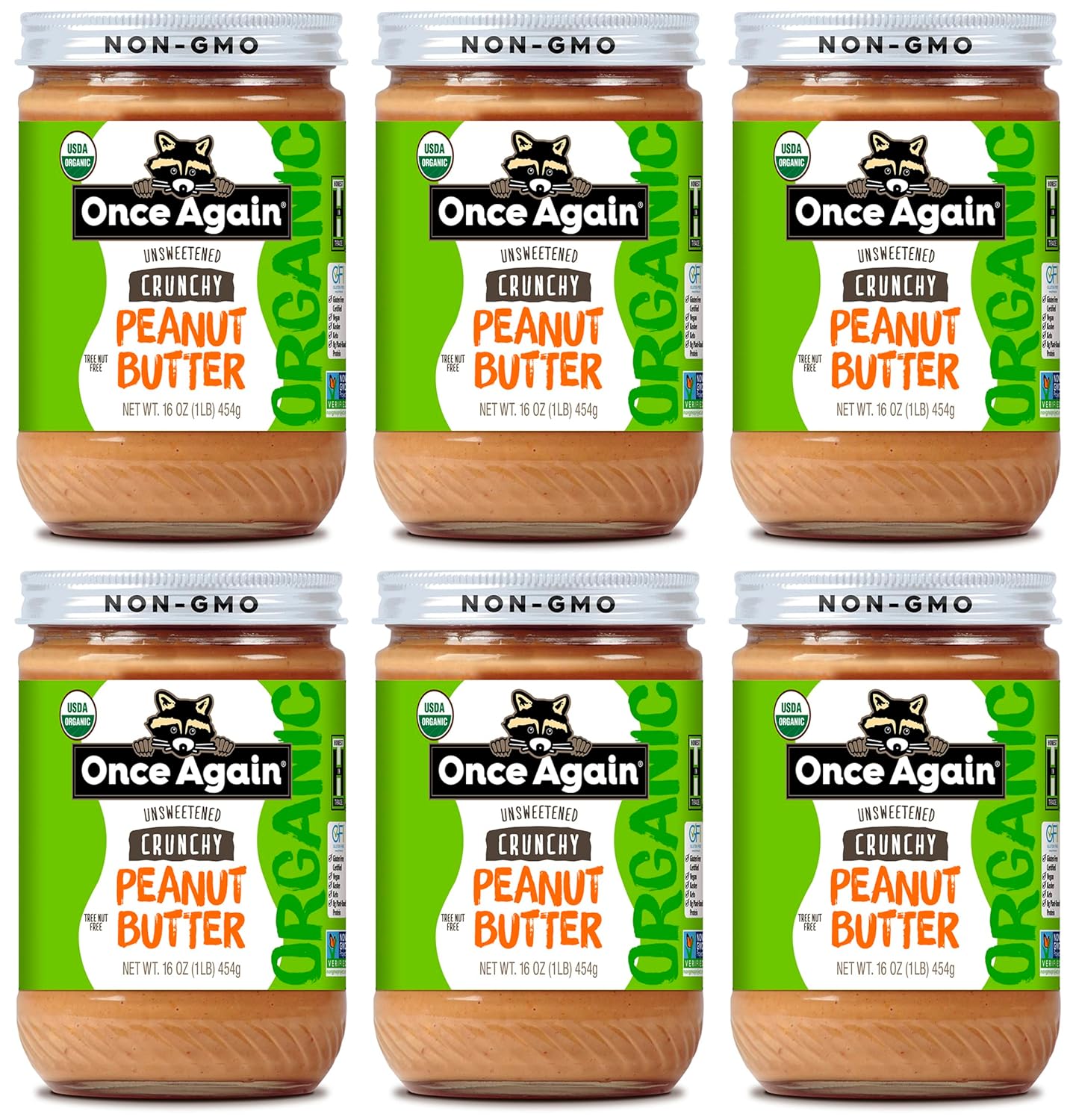 Mantequilla de Maní Orgánica Crujiente Once Again Pack 6 Unidades 16 oz