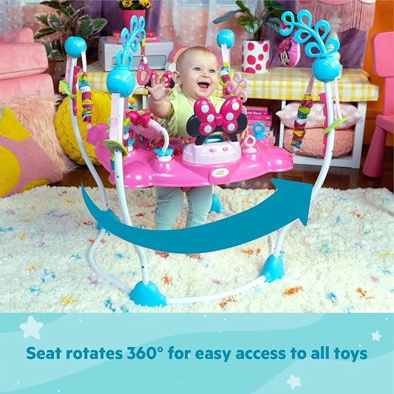 Bright Starts Disney Baby Minnie Mouse Peekaboo Activity Jumper with Lights and Melodies, 8 Toys, 4 Adjustable Positions, Ages 6 Months +