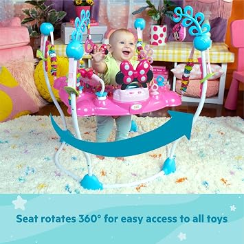 Bright Starts Disney Baby Minnie Mouse Peekaboo Activity Jumper with Lights and Melodies, 8 Toys, 4 Adjustable Positions, Ages 6 Months +