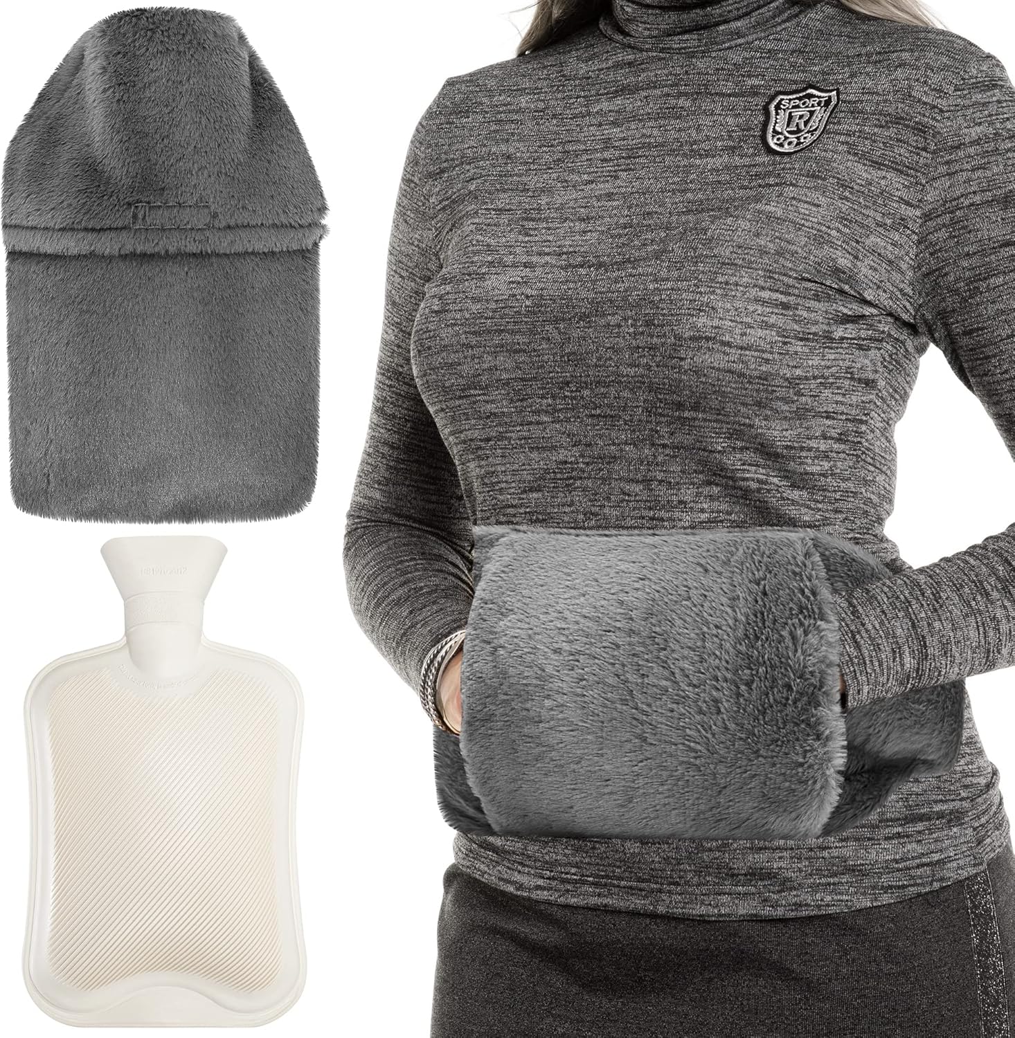 Hot Water Bottle with Cover, 2L Large Hot Water Bottle Bag with Hand