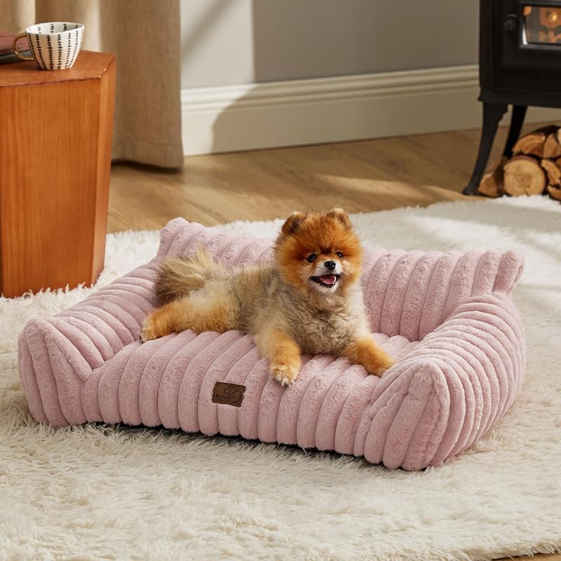 Sofá-cama macio para gatos e cães com laterais elevadas e base antiderrapante Bedsure, Rosa Blush, 76,2 x 50,8 x 25,4 cm