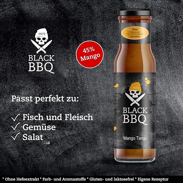 Black BBQ Mango Tango Feinkostsauce | Grillsauce für Fleisch, Fisch & Gemüse | Marinade | Dip | Burger Sauce | Hamburger Sauce | BBQ Sauce | fruchtig, leicht scharf - 3