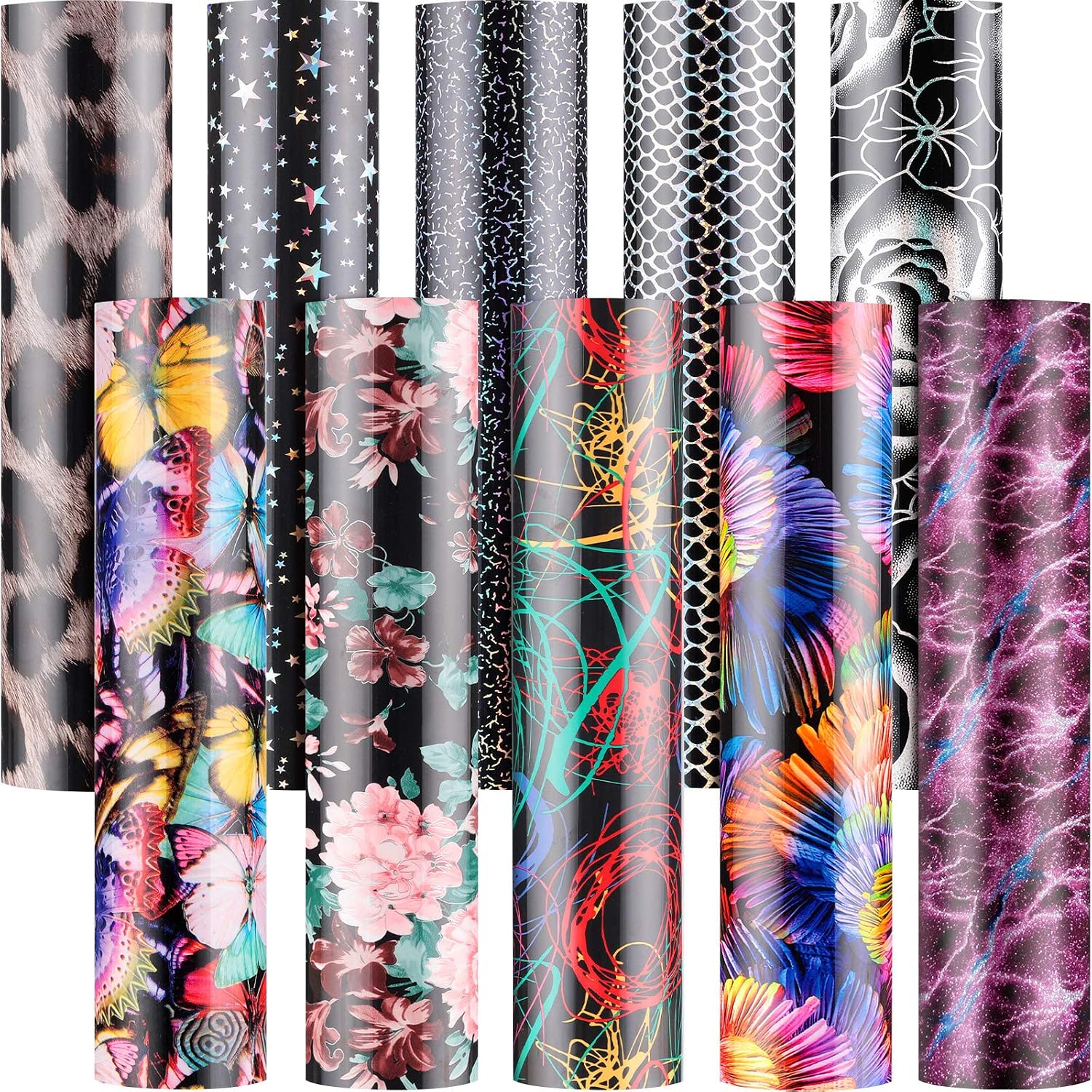 10 Pieces Flower Heat Transfer Vinyl 3D Pattern Heat Transfer Vinyl 12 x 10 Inches Pattern Iron on HTV Heat Transfer Vinyl for DIY T-Shirts, Caps, Pillows and Other Textiles