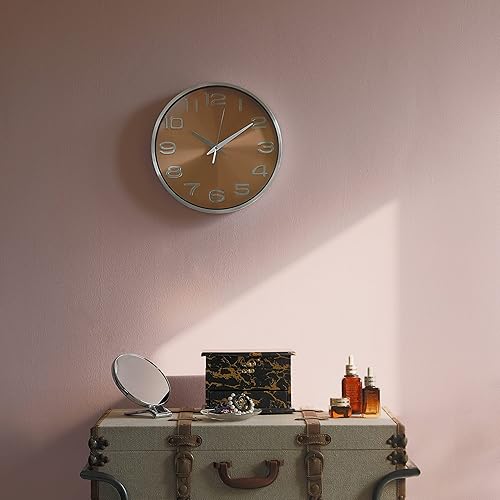 Vista 10 de Reloj de pared redondo de aluminio decorativo moderno para sala de estar, cocina, comedor, plata